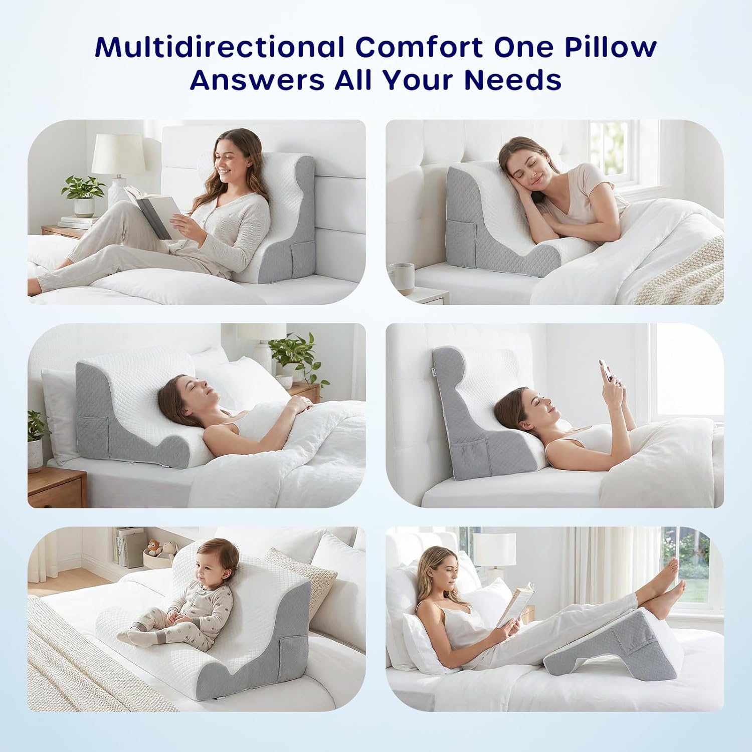 Wedge Pillow for Sleeping - Orthopedic Bed Wedge Pillow for Post-Surgery Recovery, Acid Reflux & Snoring Relief - Memory Foam Back Support Pillow for Sitting Up in Bed, Headboard Cushion - White