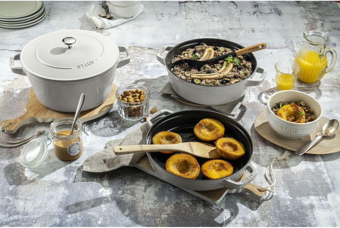 STAUB La Cocotte Cast Iron Round Saucepan Set with White Truffles, Set of 3