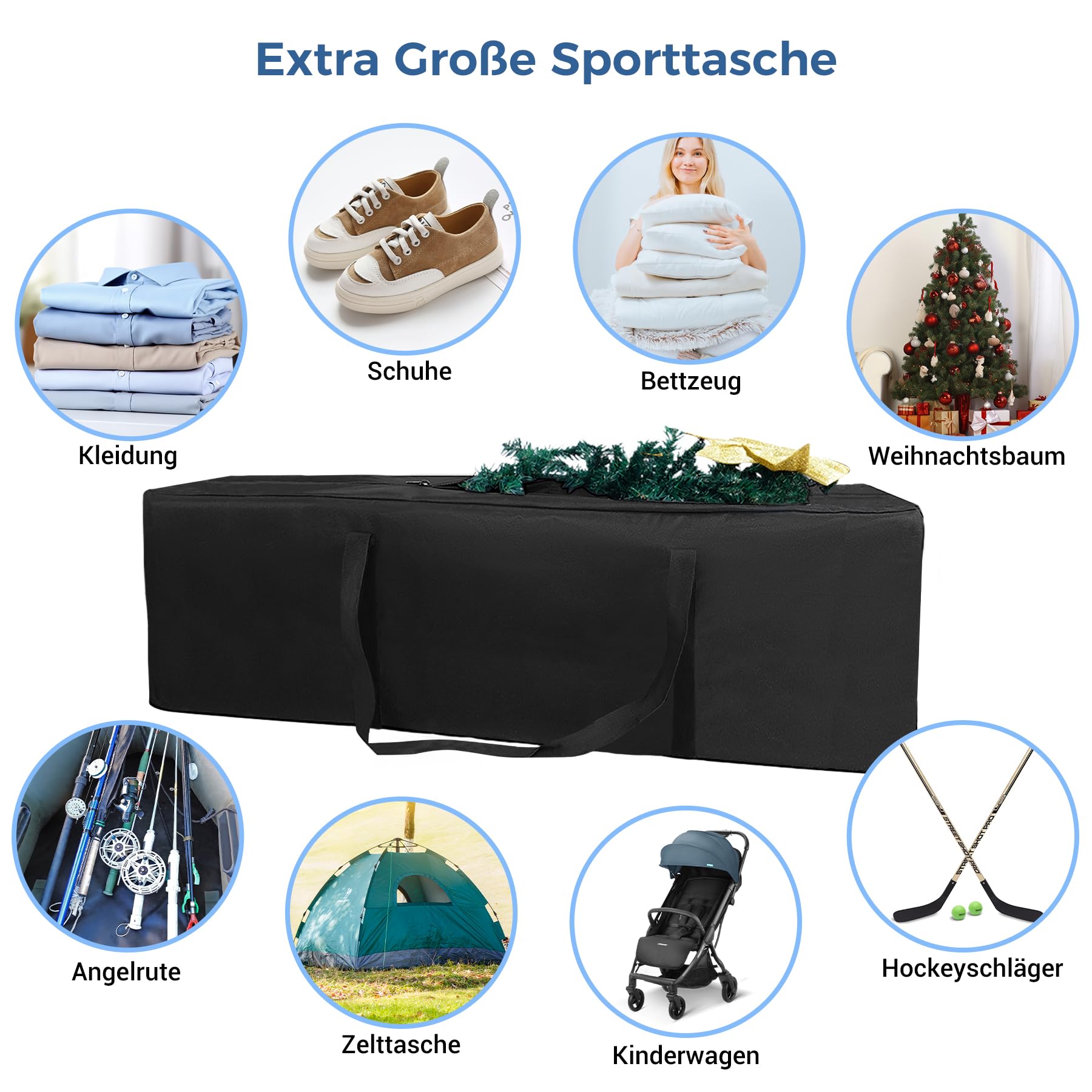 INFANZIA Sac de sport, sac de voyage extra large avec fermeture éclair améliorée, Noir , 270L (165x40x40cm), Sac de sport extra large