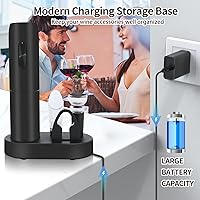 Vista 4 de Juego de abridor eléctrico de botellas de vino con base de carga, negro, abridor automático de botellas de vino con luz LED, kit de sacacorchos