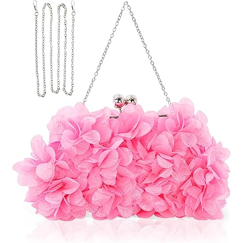 JAMBHALA Women Elegant Evening Purse, Small Floral Clutch Bag with Detachable Chain for Wedding, Party, Prom
