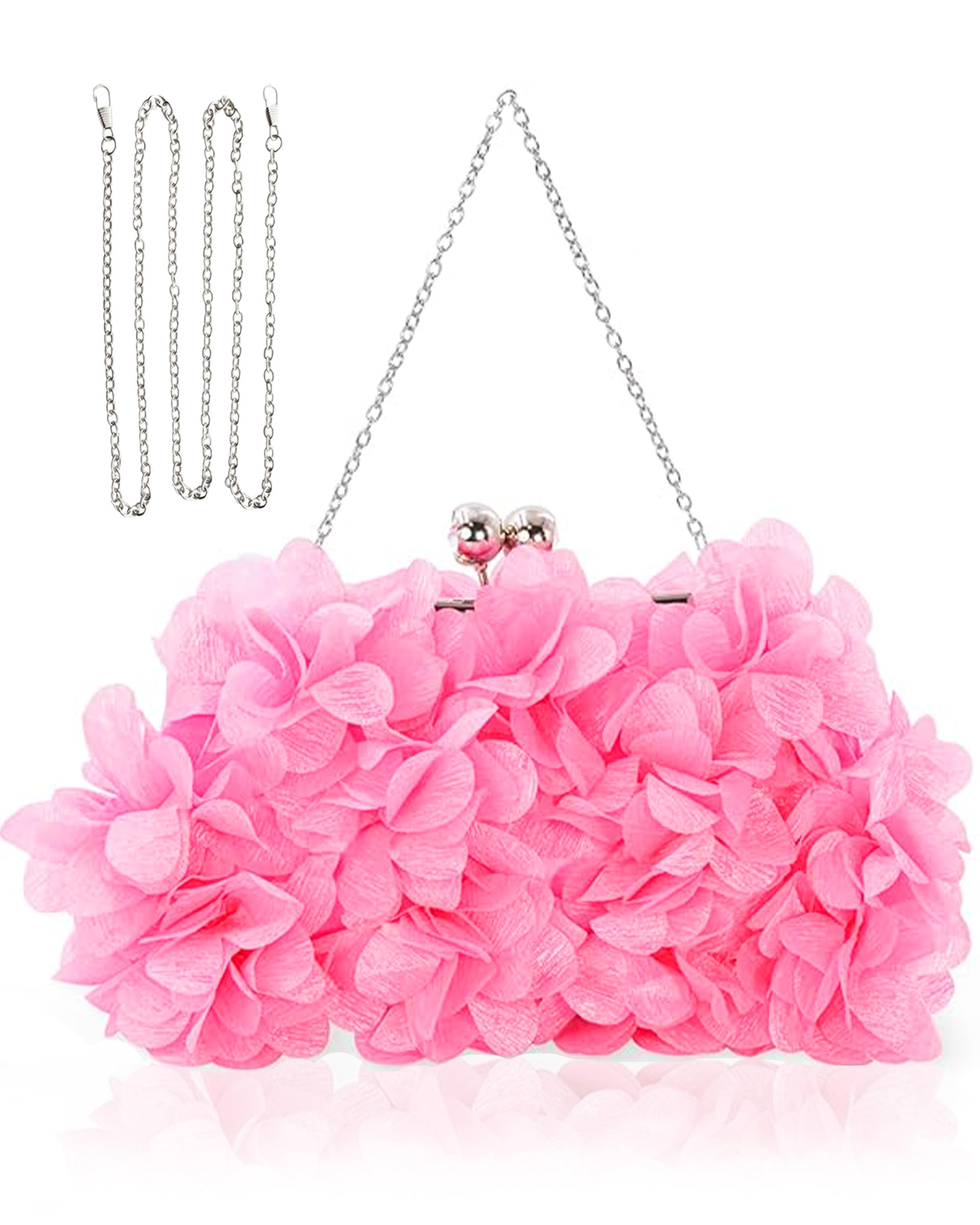 Women Elegant Evening Purse, Small Floral Clutch Bag with Detachable Chain for Wedding, Party, Prom