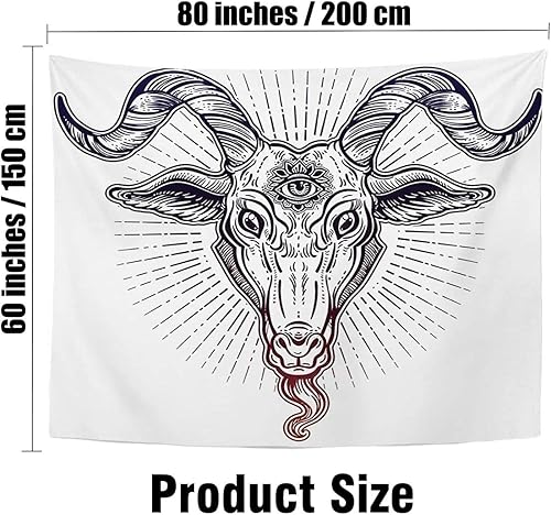 Miniatura 2 de Bknnami Tapiz para colgar en la pared, diseño de cuerno de cabra, con estampado de animales, oculto, con cabeza para etiqueta engomada, signos de