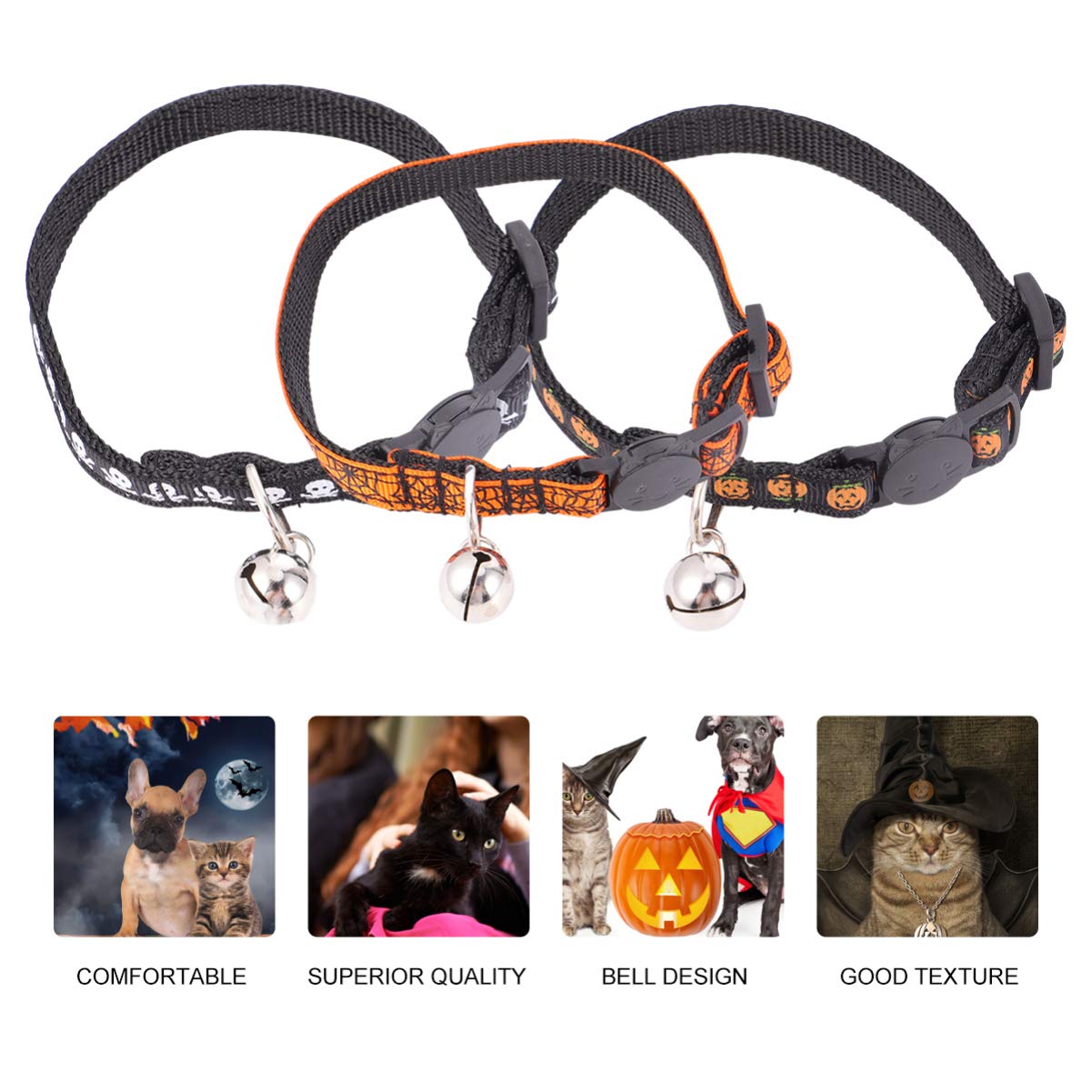Mipcase 9stücke Teiliges Verstellbares Halloween Katzenhalsband Mit Glöckchen Süßes Design Kürbis Schädel Spinnennetz Für Haustiere Für Halloween-feiern