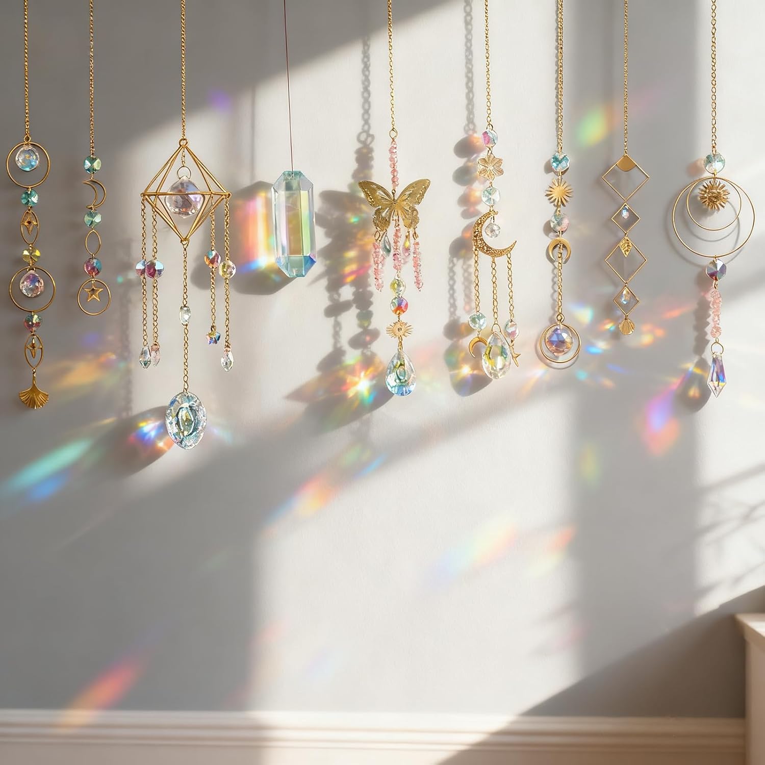 DIY Crystal Suncatcher kit with Wind Chime/Sun and Moon,Sun Catcher Dream Supplies Arts and Crafts Kits for Adults,for Indoor Window Hanging,Outdoor Garden Xmas Wedding Party Decor Gifts
