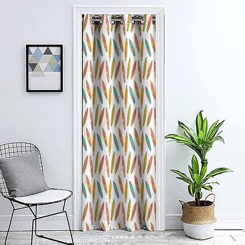 Cortina de puerta para privacidad de puerta, cortina opaca para puerta con ojales, divertida y colorida tabla de surf de verano, playa tropical,