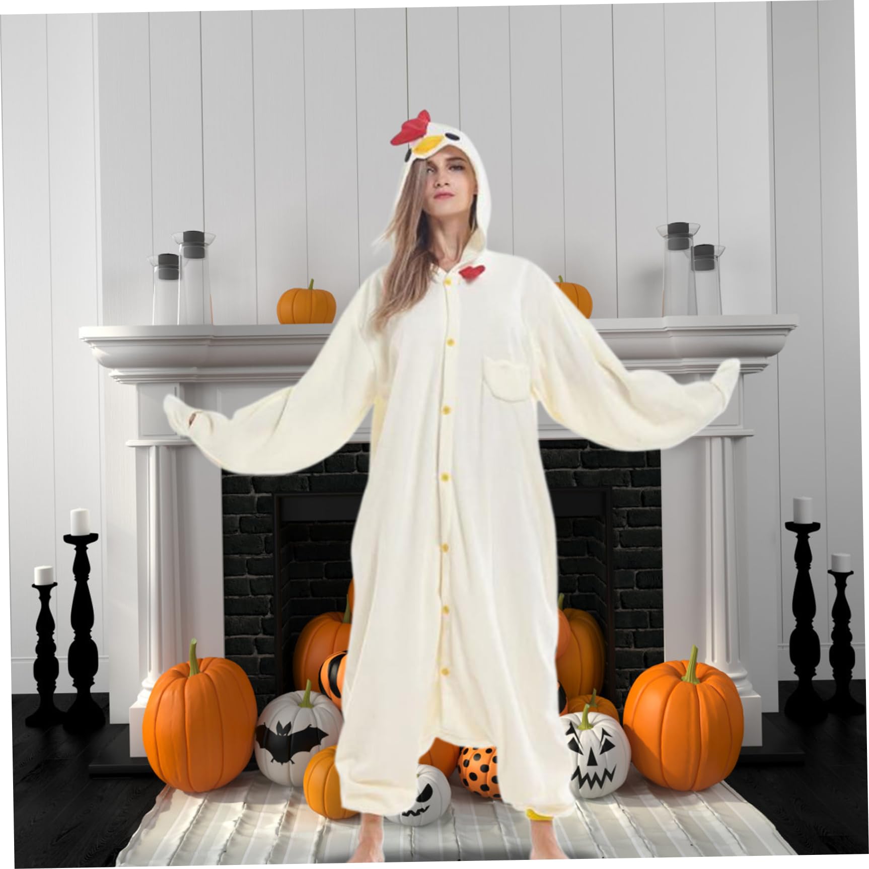 Disfraces de Halloween Cosplay Pollo Mono Polar Polar Disfraz de Pollo Disfraz de Animal Unisex Pijamas de una Pieza Cosplay Dibujos Animados Halloween Navidad Ropa de Dormir para Adultos..