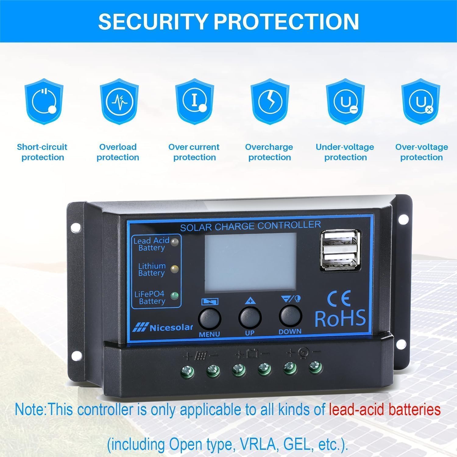 Nicesolar Solar Laderegler 20A 12V 24V PWM Solarladeregler Controller Solarpanel Batterie Intelligente Solarregler