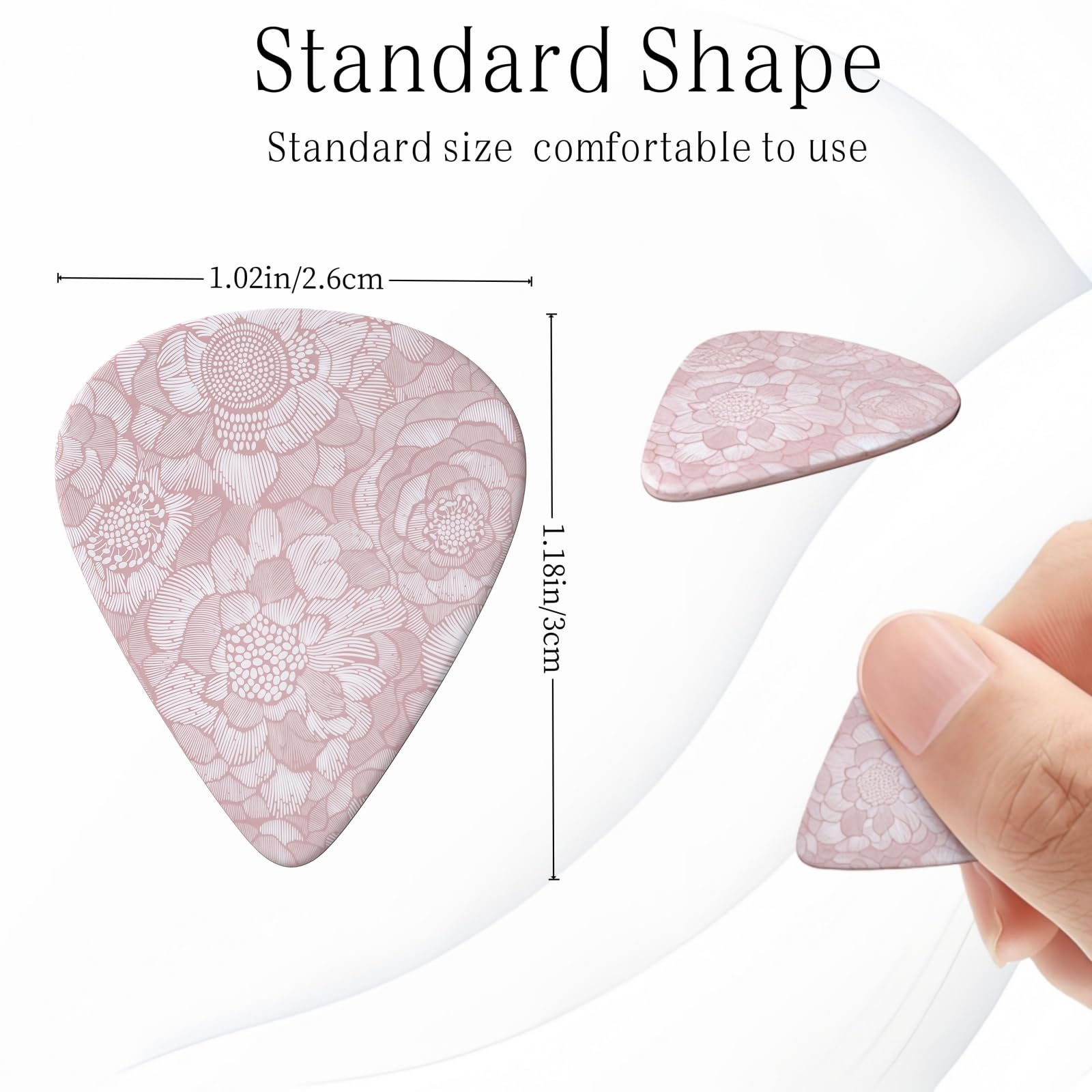 Plettri per chitarra, medi (0,71 mm), per ukulele elettrico e basso, 6 plettri unici per portare con sé una custodia, adatti per chitarristi amanti della musica, motivo floreale rosa