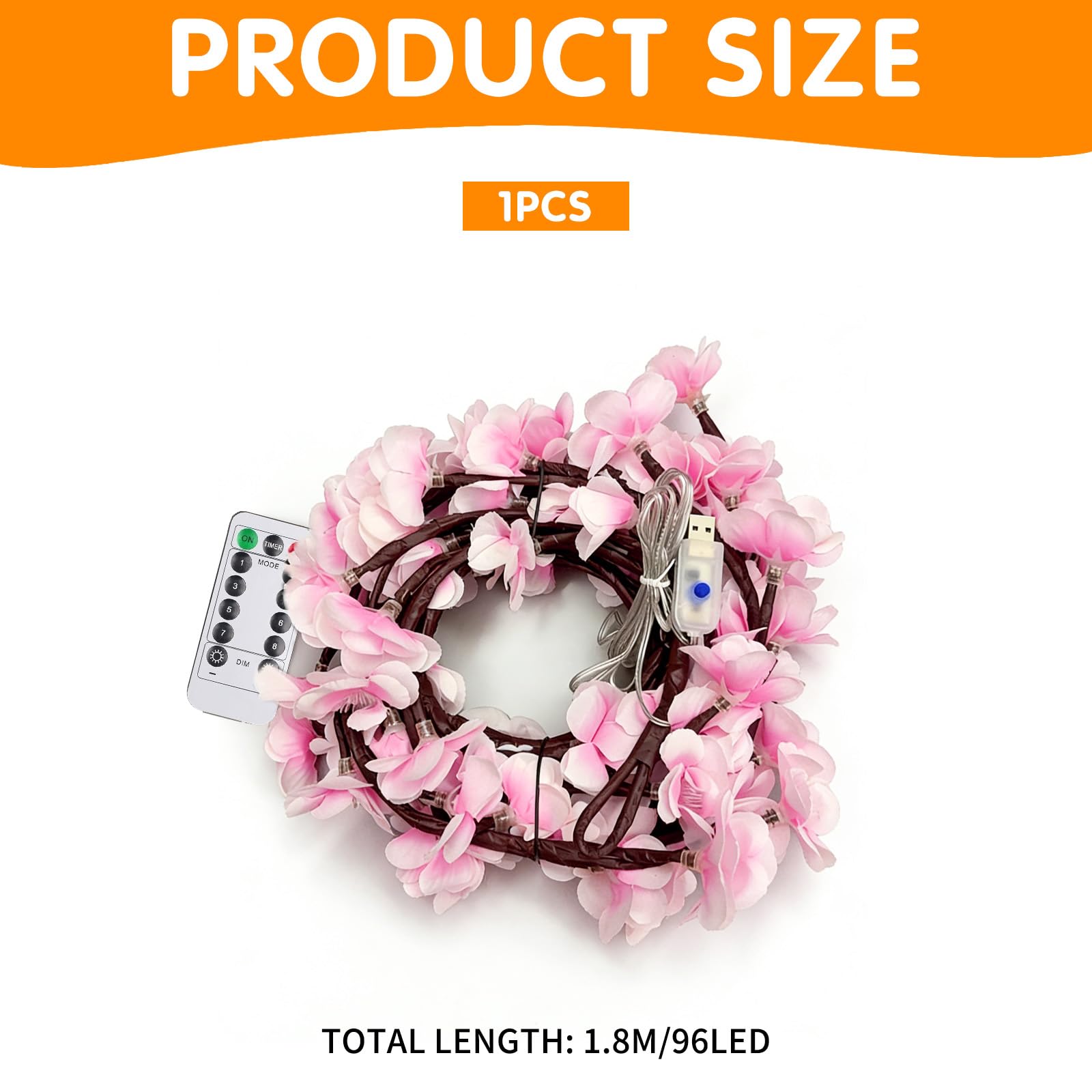 Luces de Ramas de Flores de Cerezo LED,96 LEDs Decoración de Pared de Flores de Cerezo 180CM,Cadena de luces con Flor de Cerezo,Luces LED de Ramas de árbol de Cerezo para Pared,para Dormitorio,Arte de