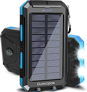 Durecopow Solar Charger, 20000mAh Portable Outdoor Waterproof Solar Power Bank, Camping External Backup Battery Pack Dual ...