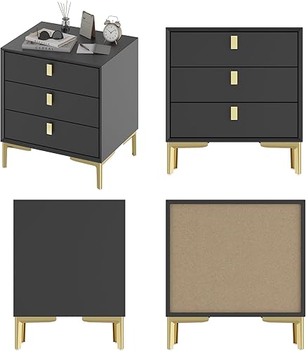 Miniatura 25 de Homsee Mesita de noche de 3 cajones, moderna mesita de noche con almacenamiento, mesa auxiliar versátil con patas de metal para dormitorio, sala de