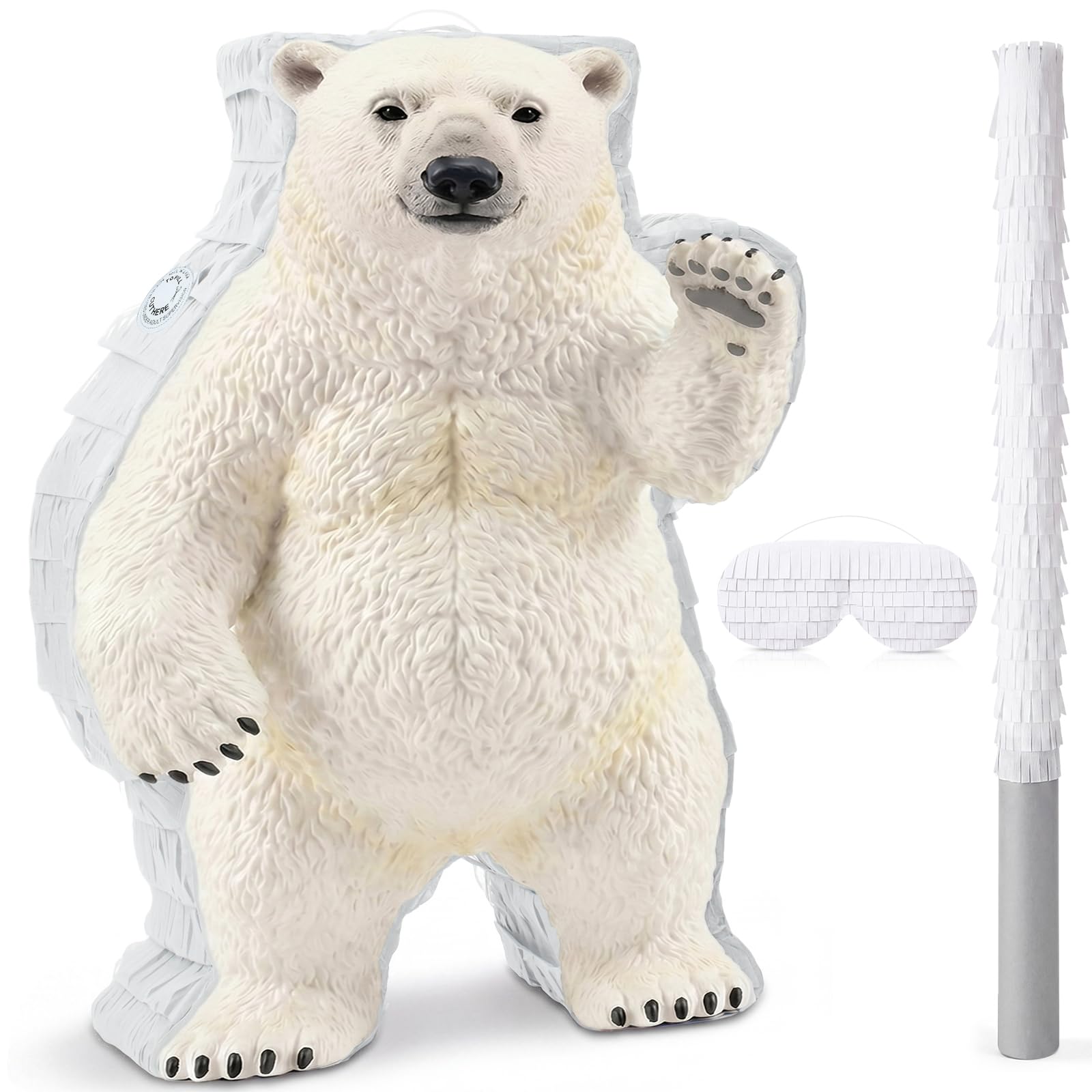 Pasimy Polar Bear Piñata with Blindfold and Bat, 15.75 x 10.31 Inch