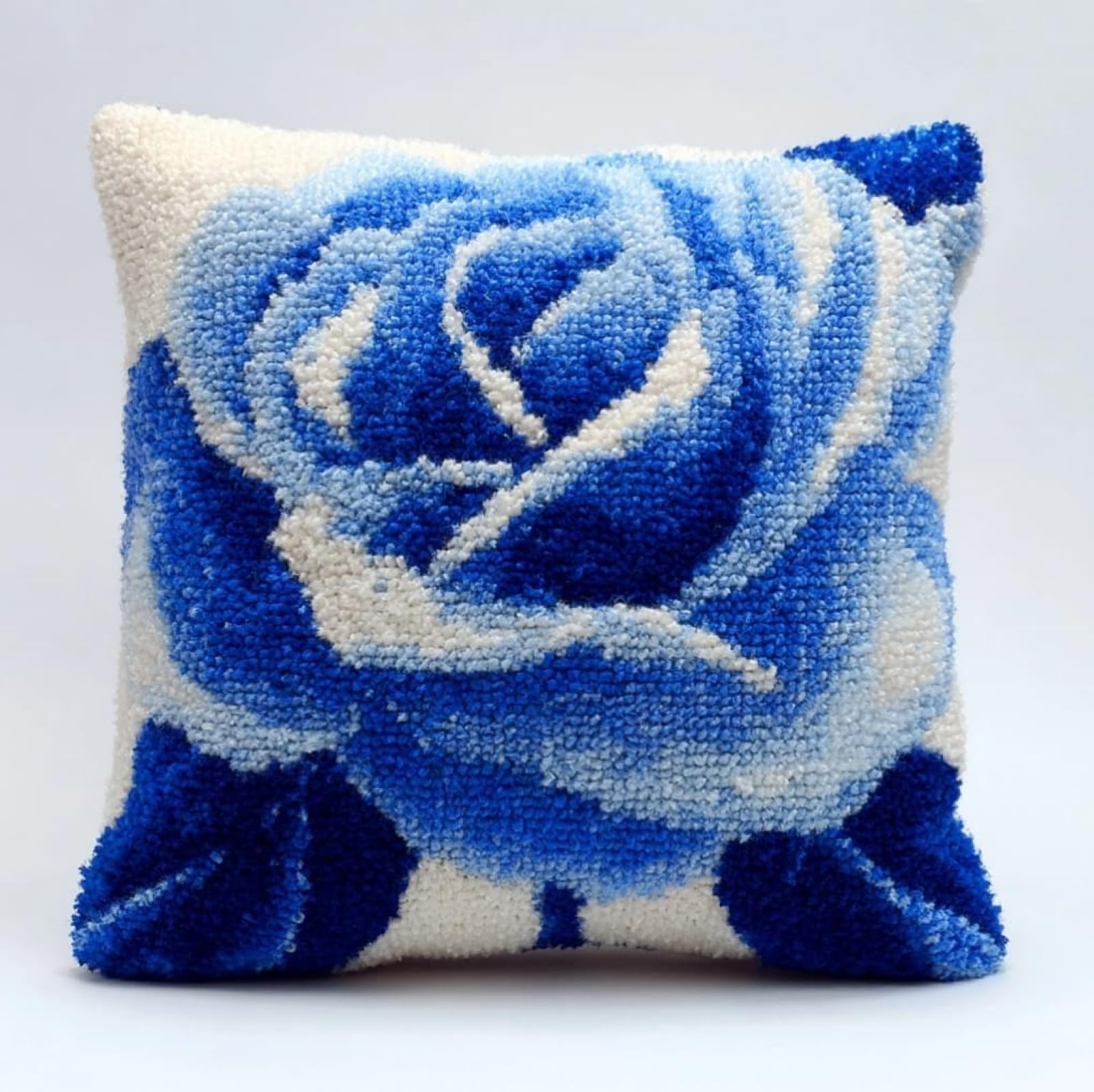 AxiangziK Latch Hook Pillow Case Kits,Blue Roses DIY Latch Hook Cushion Kits Beginners Adults Children Gift Embroidery Home Decoration,17x17inch