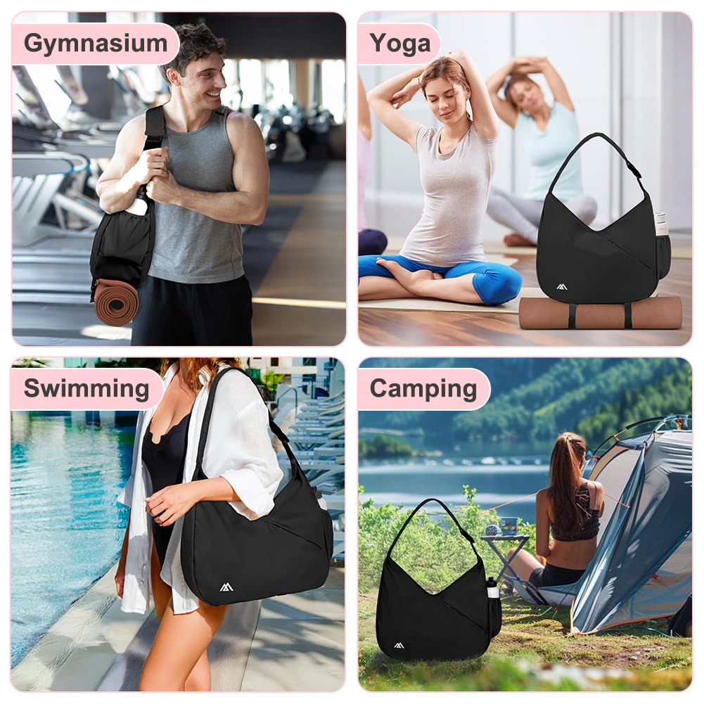 Flintronic Sportowa torba na siłownię, damska torba na matę do jogi, podróżna torba sportowa z przegrodą na buty i kieszenią na mokro, torba sportowa z ukrytym paskiem na matę do jogi, do uprawiania