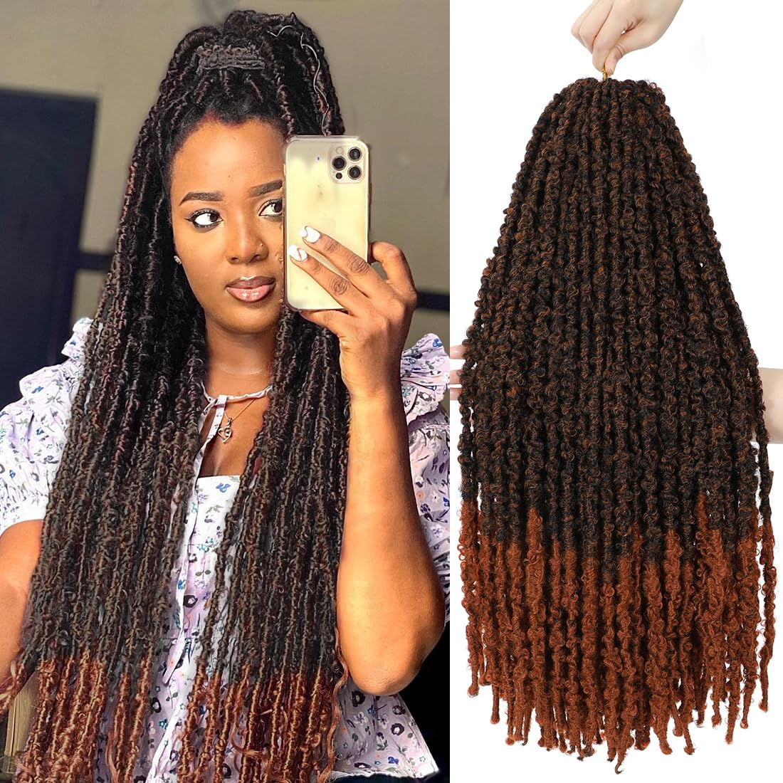 6 Packs Copper Red 24 Inch Butterfly Locs Crochet Hair Pre Looped Soft Ginger Distressed Locs Braids Hair for Black Women(24inch,#350)