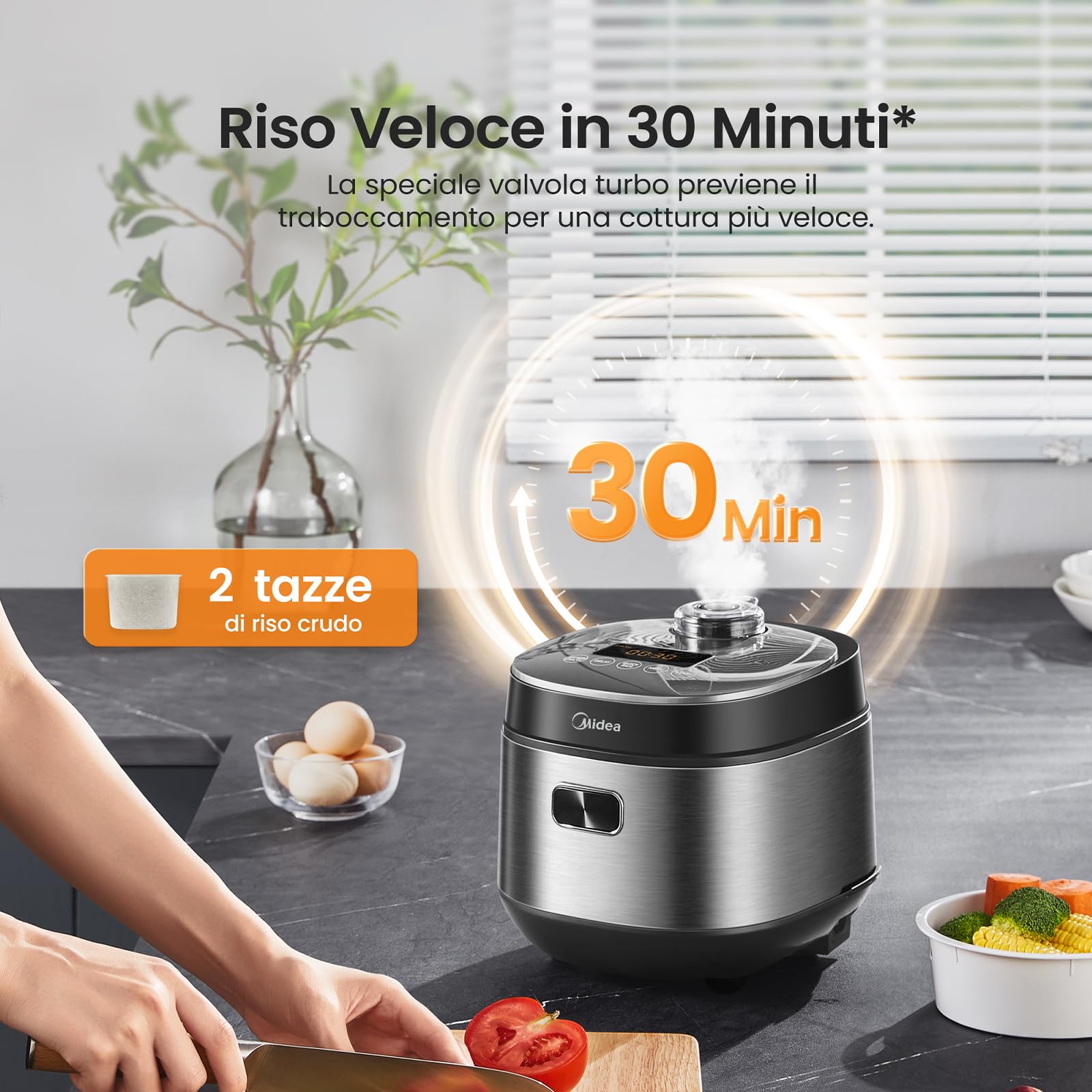 Midea Cuocere riso con 9 funzioni, 2 l, 4 tazze