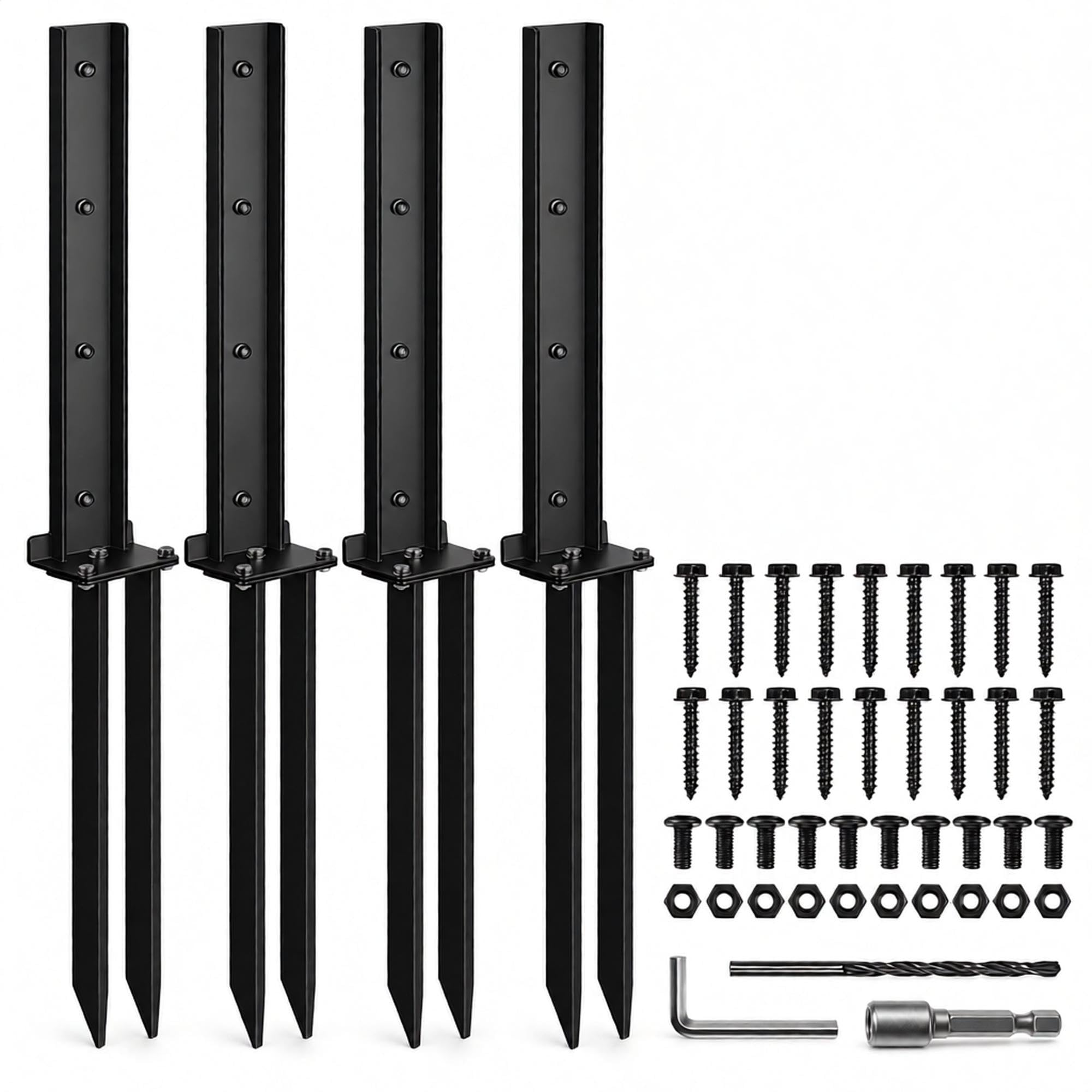 diceevil Fence Post Repair Spike Kit, 4 Heavy Duty Steel Ground Anchors