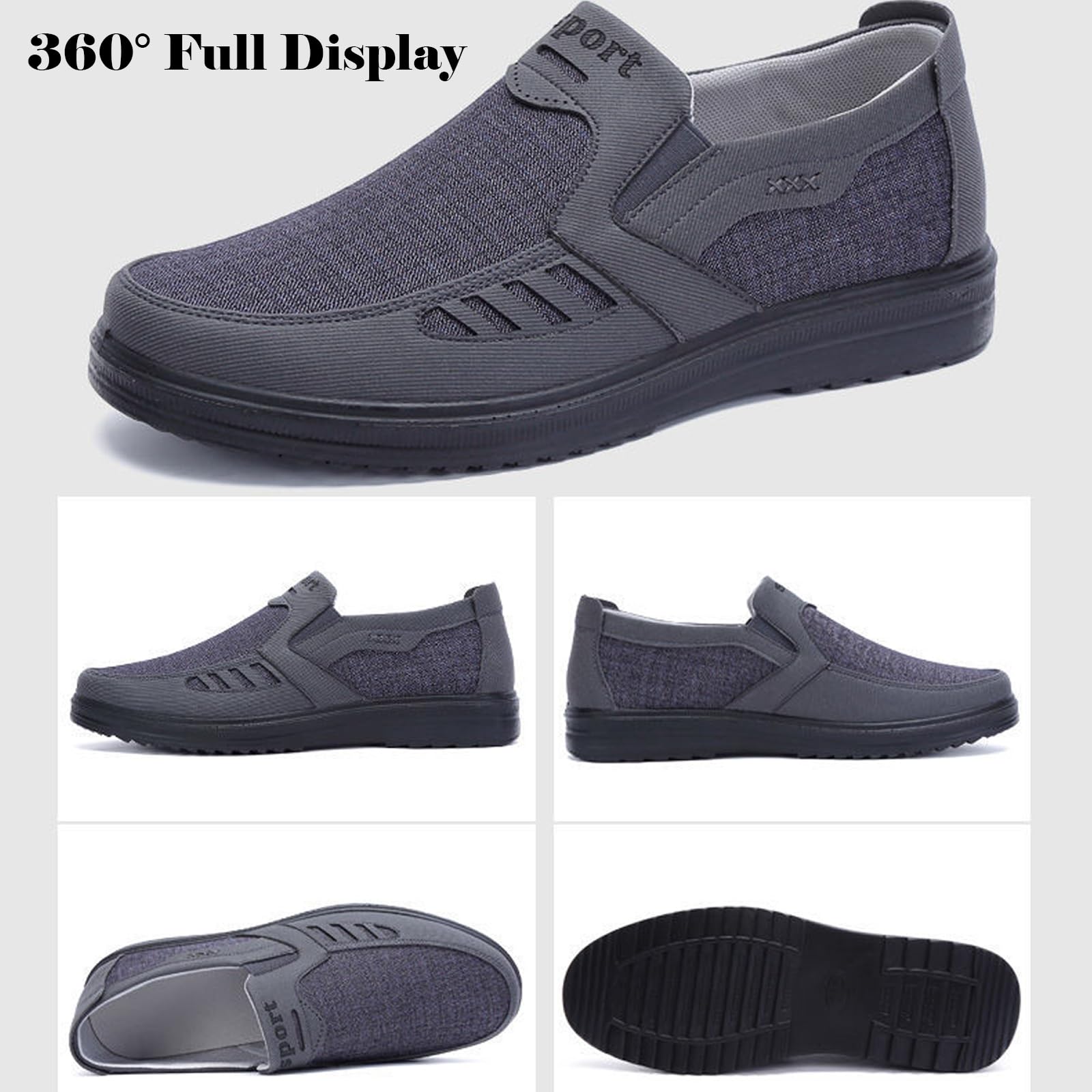 Męskie buty do chodzenia, wygodne, lekkie, oddychające tenisówki o swobodnym kroju, wsuwane buty na co dzień, oddychający i lekki materiał (Dark Grey US 8.5)