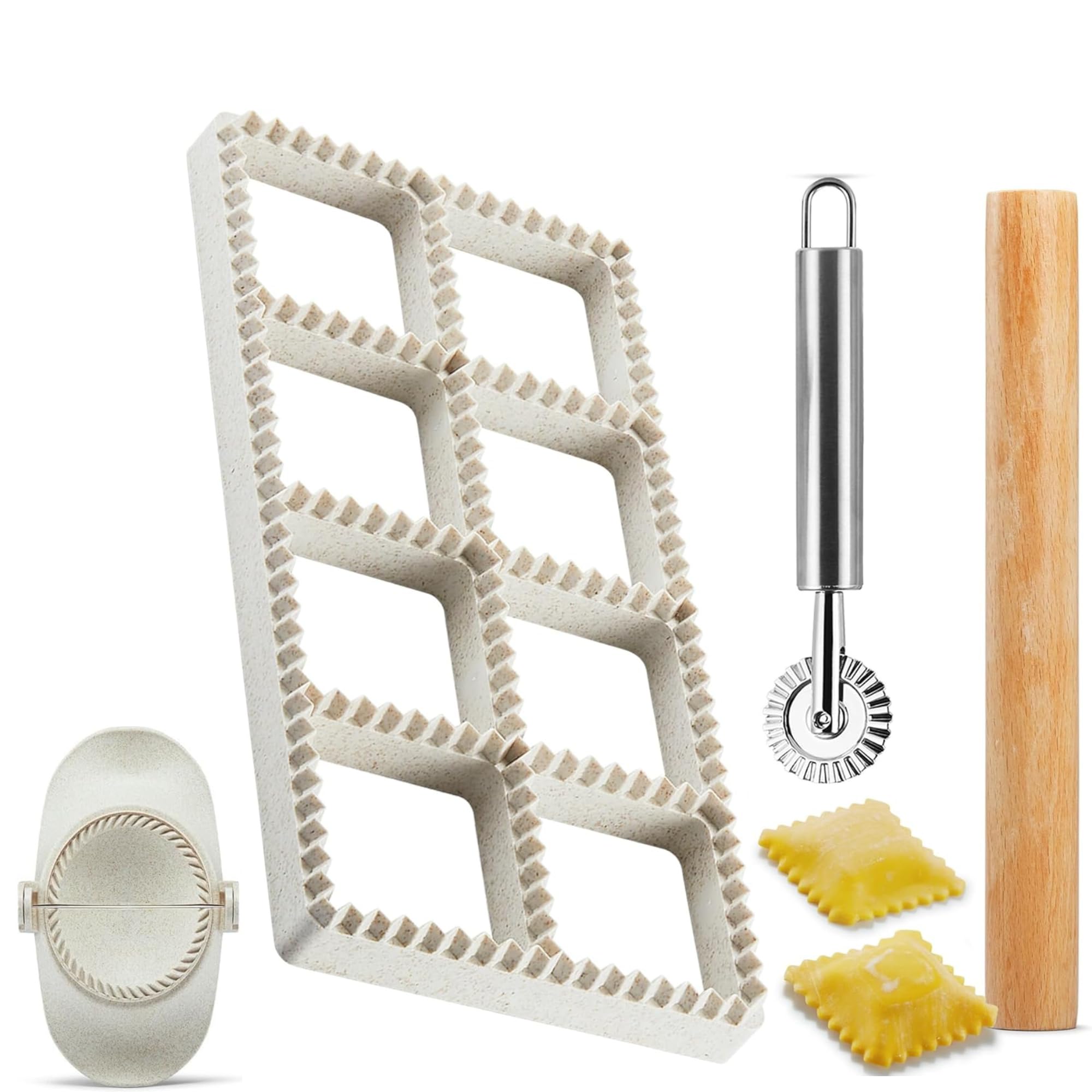 Ravioli Cutters & Mould Set, 8-Cavity Ravioli Maker with Rolling Pin