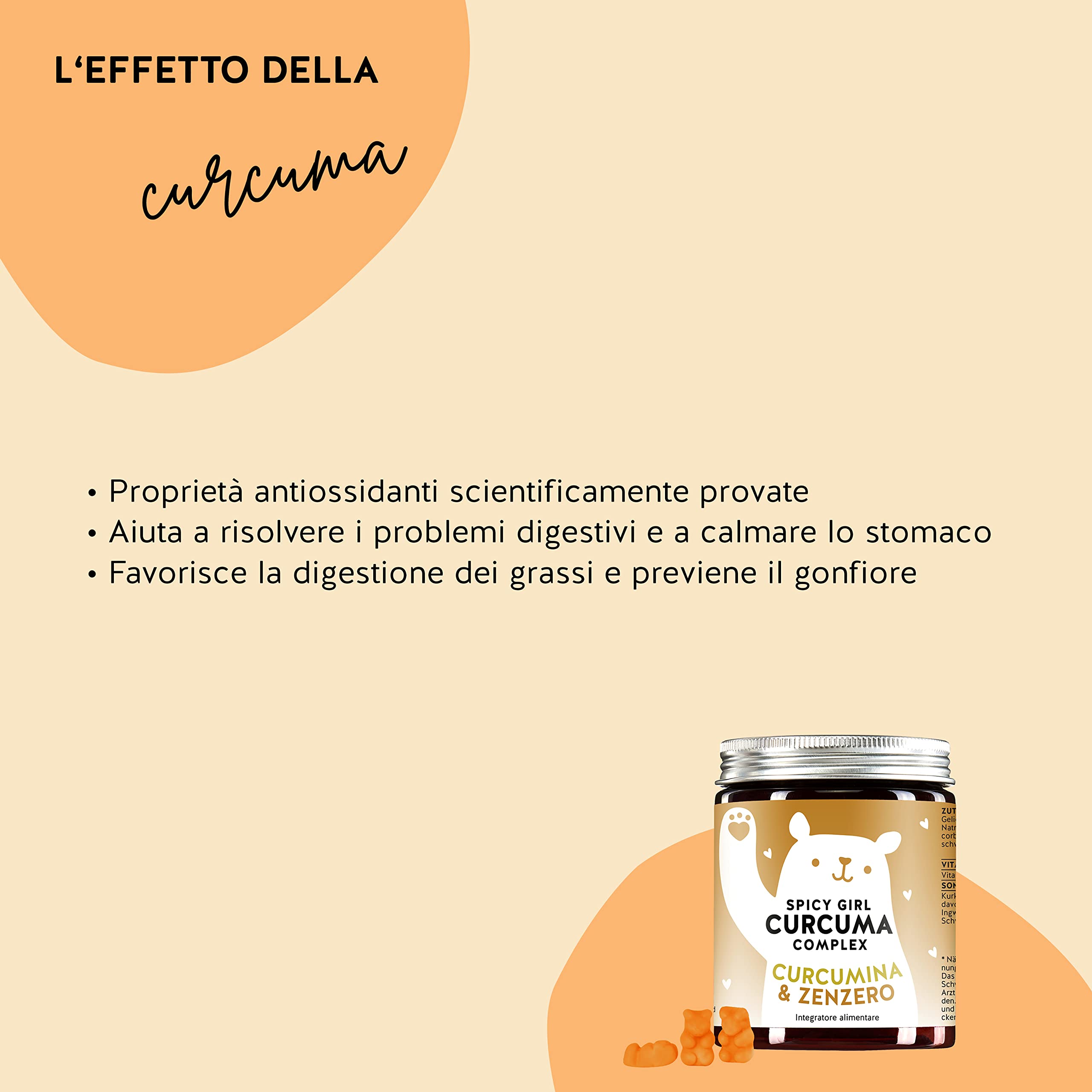 Bears with Benefits Un toccasana per il sistema immunitario e l'organismo - Superfood Curcuma - Pepe nero, zenzero, vitamina C - Orsetti gommosi (60 pz) Spicy Girl Curcuma Komplex