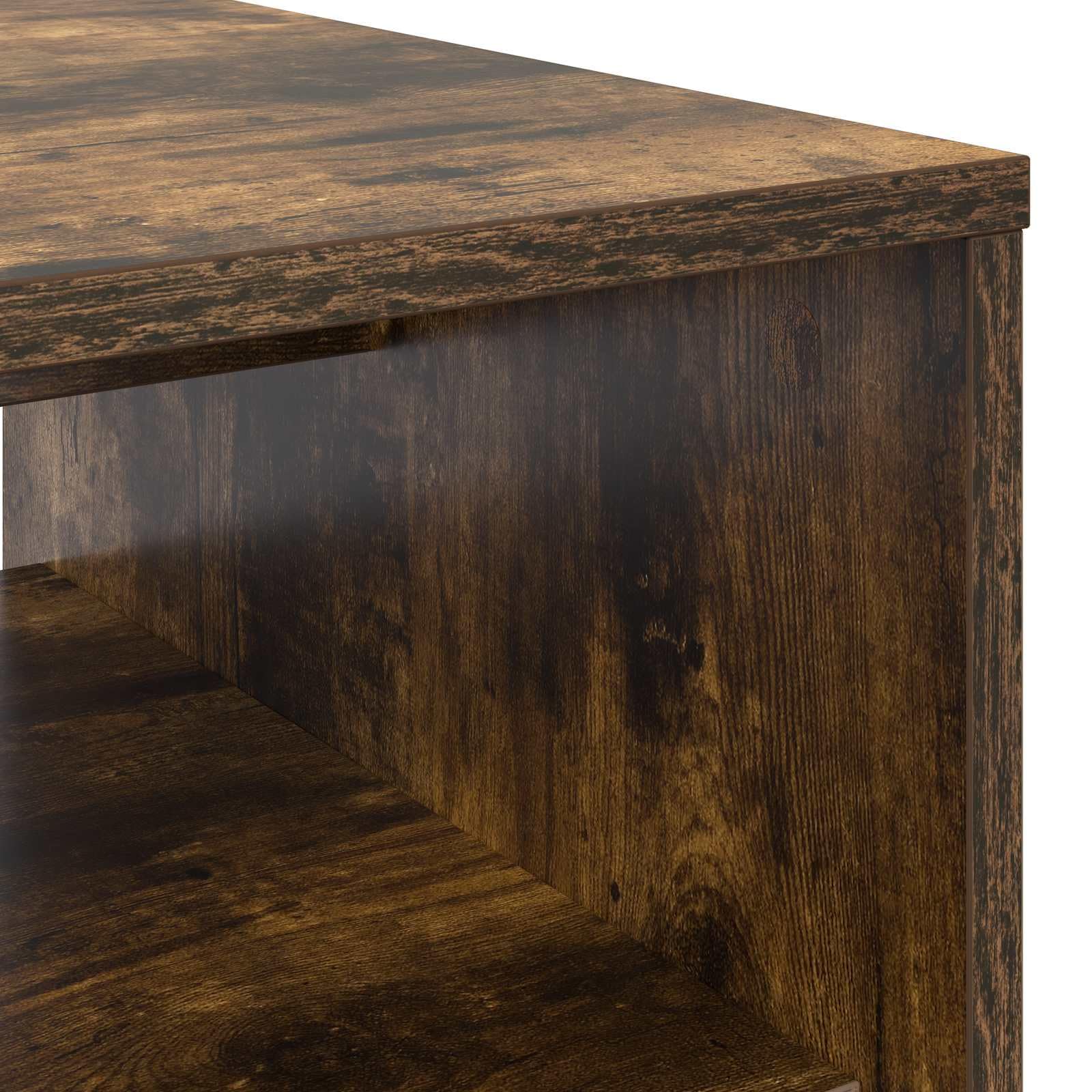 Stolik kawowy wędzony dąb 80 x 50 x 40 cm materiał drewnopochodny z półkami i prostokątnym wzorem do salonu