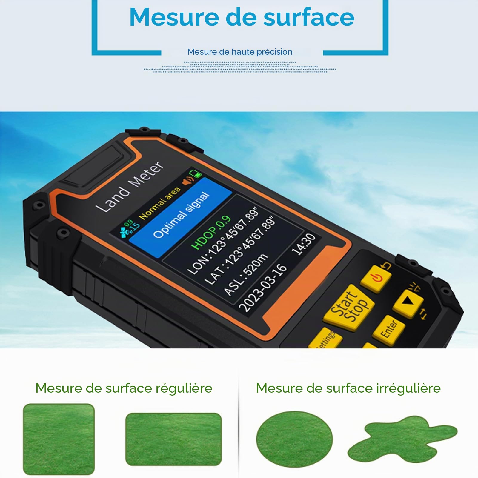 Mémètre de Terrain, écran de Couleur 2,4 Pouces GNSS Mandheld Mandheld Manding, Mini Outil de Mesure de la Zone GPS de L'arpenteur GPS Portable, la Pente, la Mesure à Distance