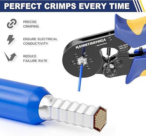 Miniatura 8 de haisstronica Herramienta de prensado de virola AWG 28-7, crimpadora de casquillo de alambre de trinquete cuadrado autoajustable para conectores de
