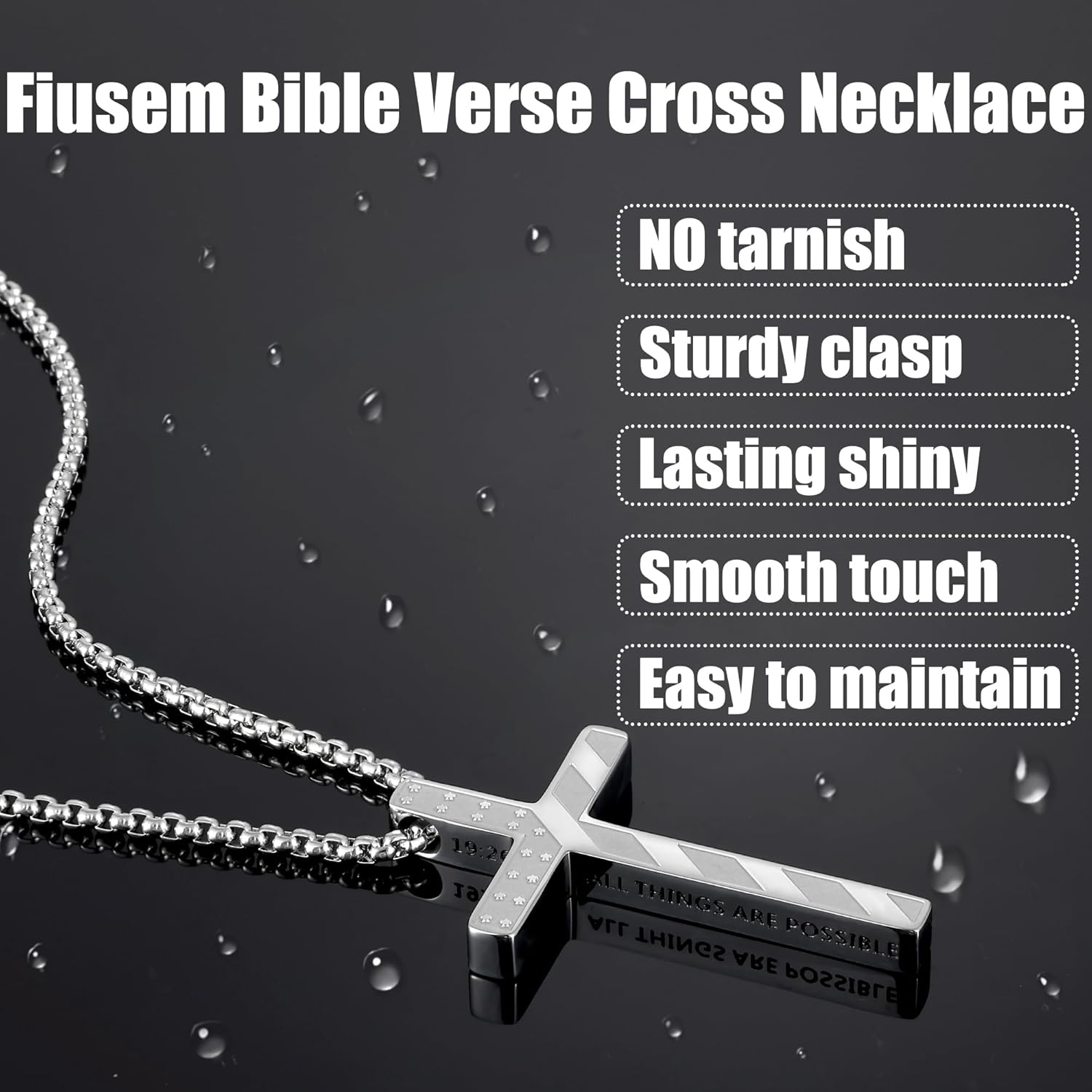 Fiusem Cross Necklace for Men, Inspirational Bible Verse American Flag Cross Chain, Stainless Steel Mens Necklace, Jewelry Gift Box Chain Pendant 18-24 Inch - Image 5