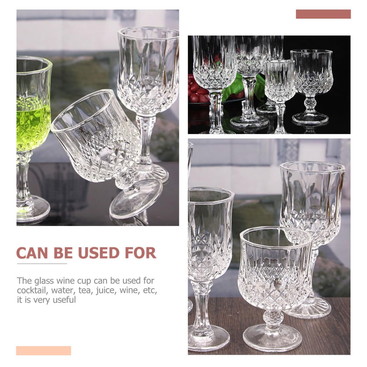 FOMIYES Copas de Vino Claro de Cristal Tallado Diseño Diamante, 4 Piezas, Copa de Cóctel Transparente para Hogar y Hotel, Ideales para Fiestas y Degustación de Vino