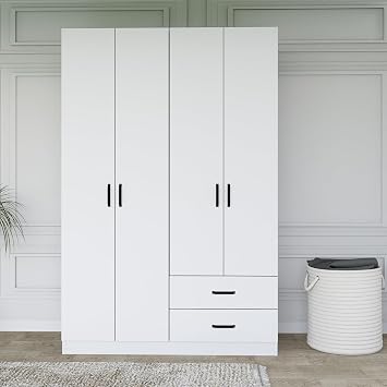 Yaman Matte White 4 Door 2 Drawer Dress Cabinet - Wardrobe