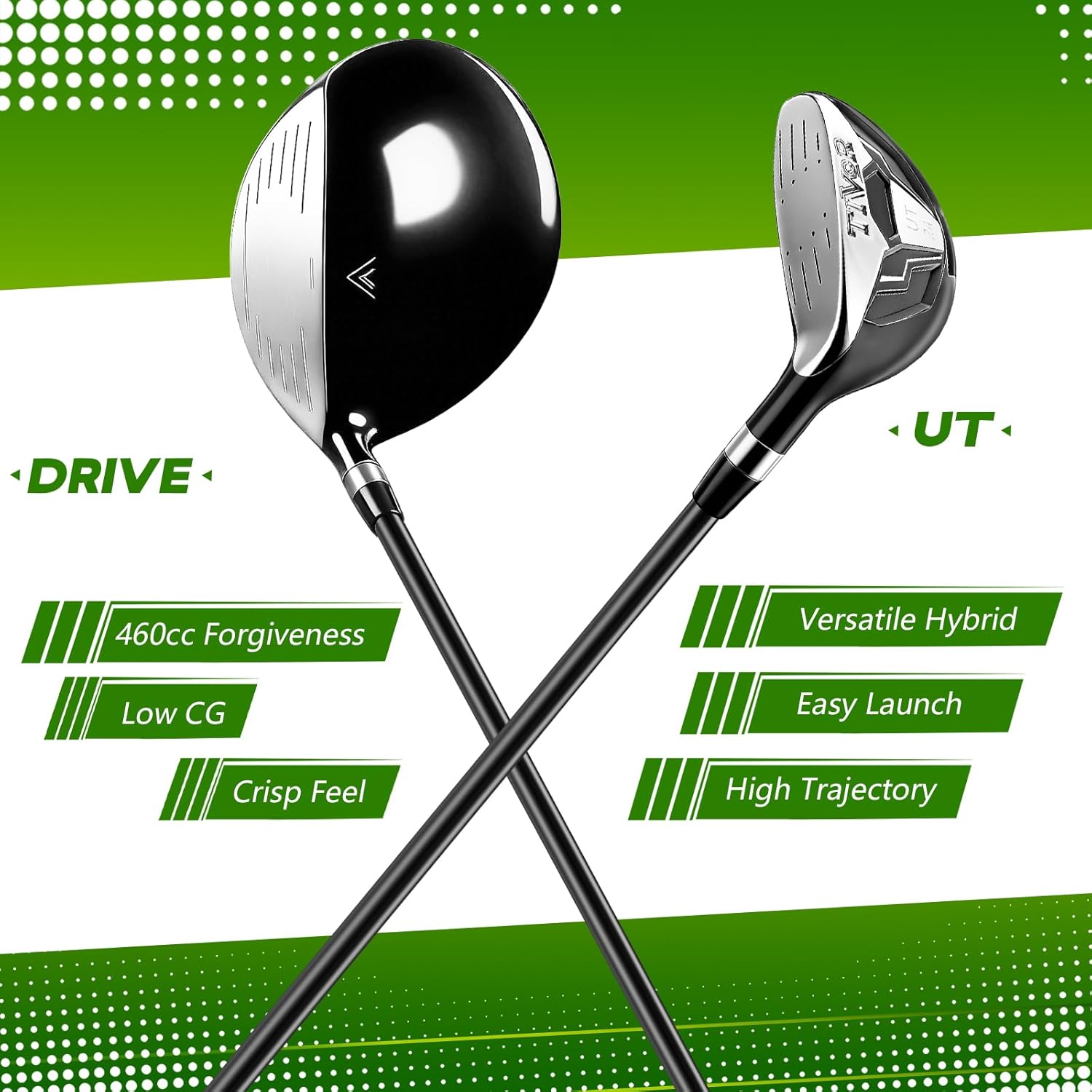 Golf Clubs Set 7-Piece Complete Set with Driver Hybrid 7 Iron 9 Iron Sand Wedge Putter Stand Bag for Men Right Left Handed - Beginner Golf Sets Gray