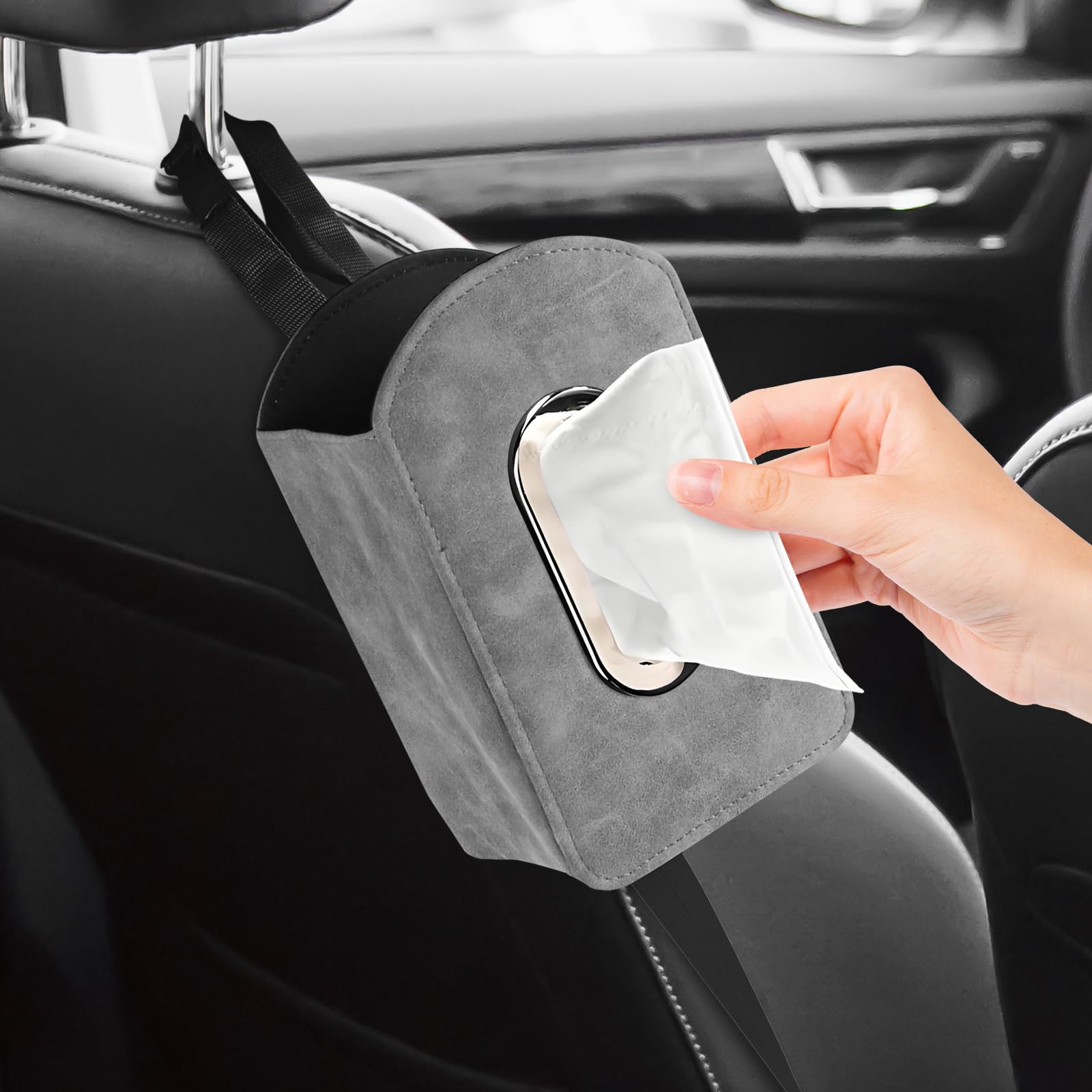 Organisateur de rangement de siège automobile pour téléphone et mouchoirs en cuir Premium