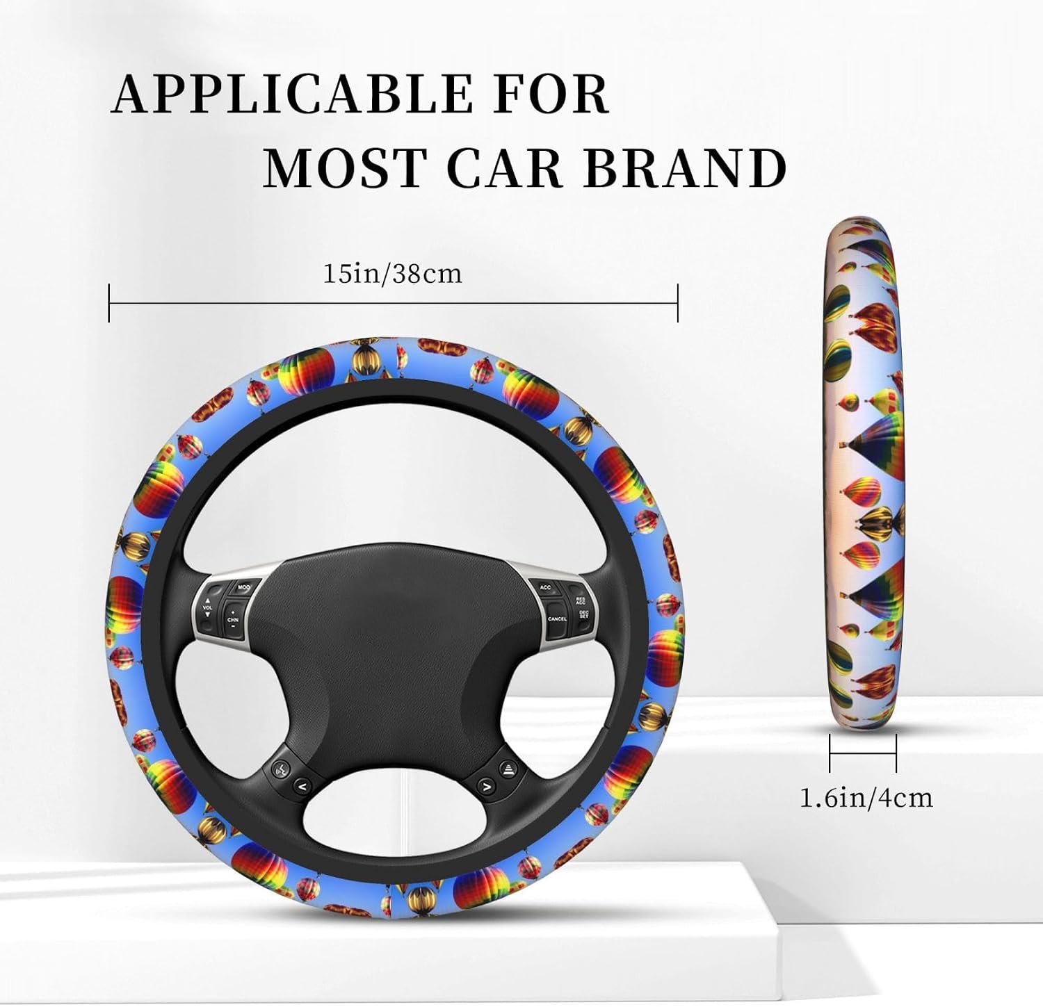 Hot Air Balloons Print Thick Anti Slip Steering Wheel Cover Elastic Neoprene for Car SUV Truck ATV, Easy Install image 5
