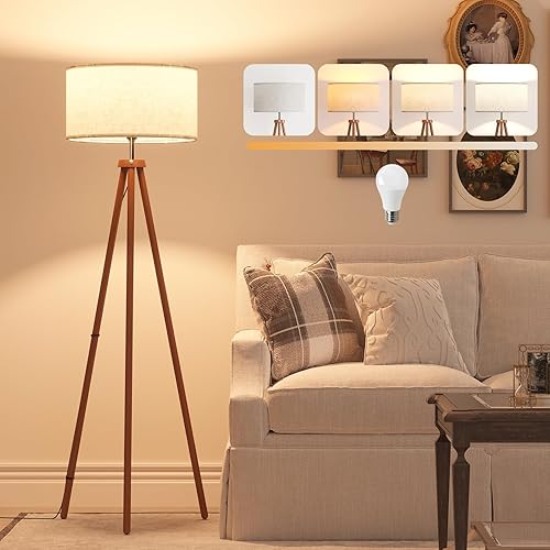 LiteHistory Wood Tripod Floor Lamps for Living Room, Bedroom, and