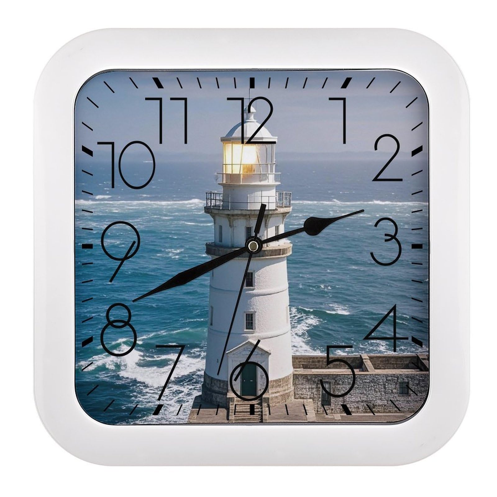 FekiLoot Square Lighthouse Sandbeach Wall Clock Decorative Battery Operated Analog Clocks Silent Non-Ticking Frame Wall Clocks Perfect Kitchen Or Office Clock 10 Inch