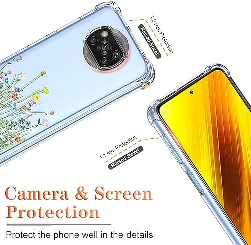 Miniatura 9 de GTBDEKI Funda para teléfono Poco X3 NFCPoco X3 ProPoco X3, M2007J20CG con protector de pantalla, funda transparente con patrones de jardín de