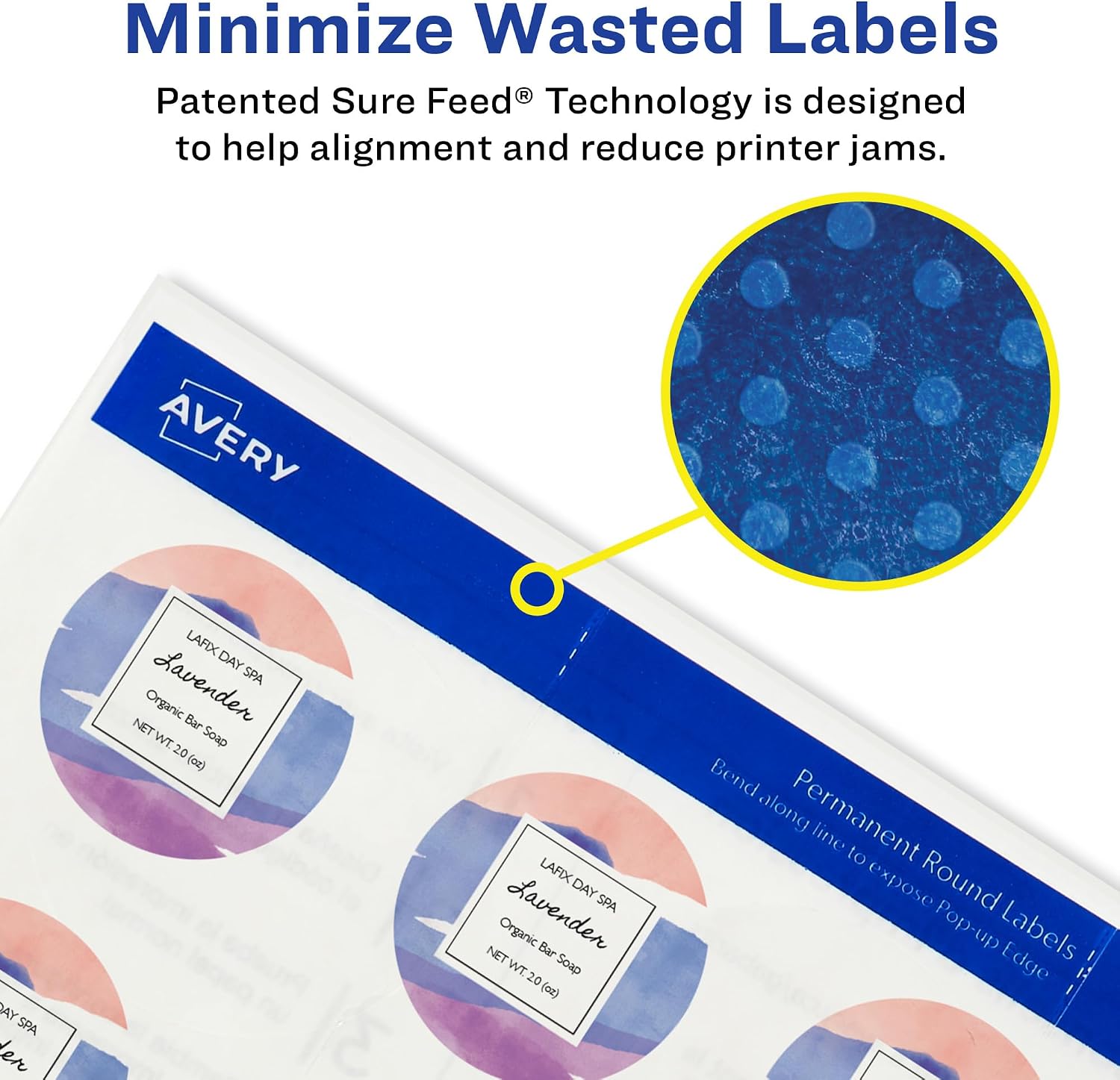 Avery® Printable Round Labels, Sure Feed® Technology, 2" Diameter, Glossy Clear, 120 Customizable Labels (22825)