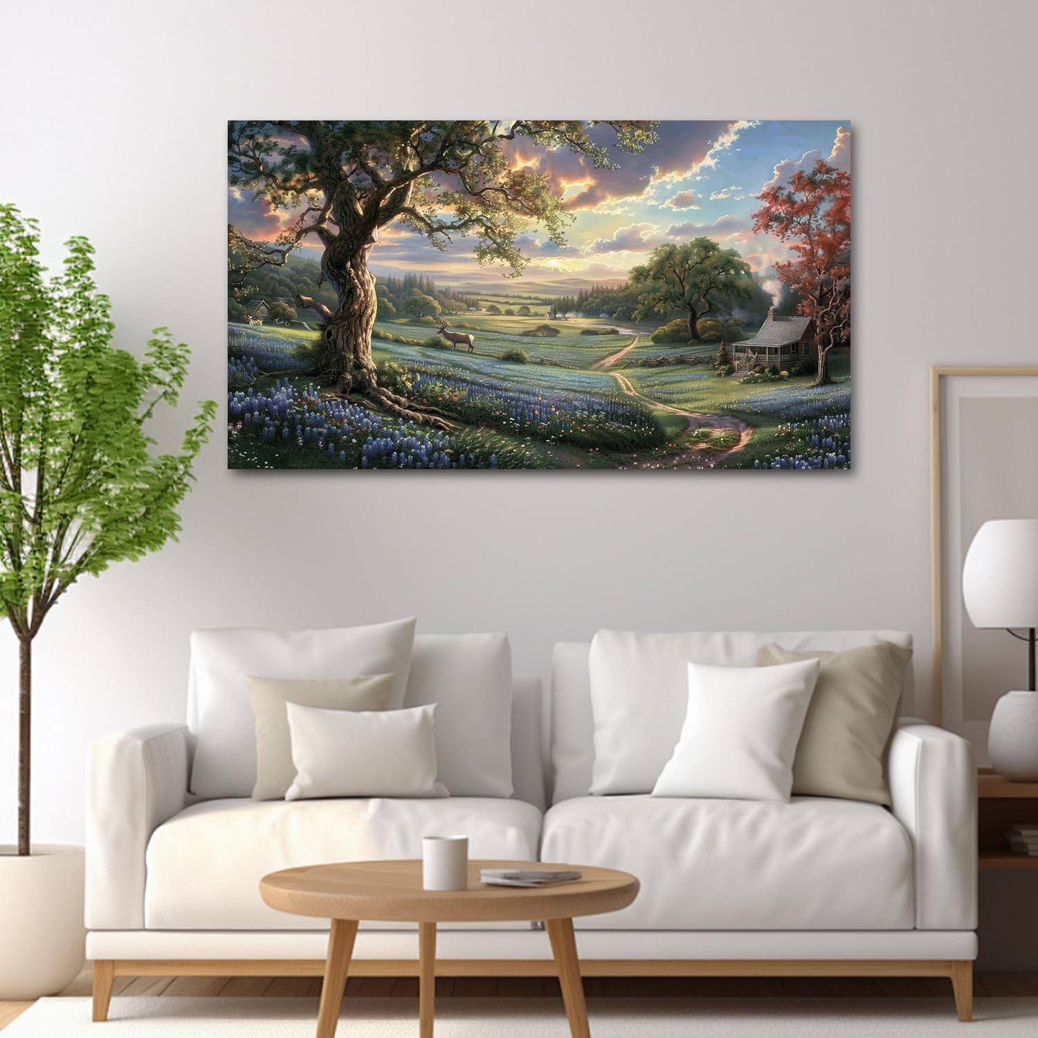 Vintage Painting Country Living Wall Art Framed Landscape Canvas Art For Livingroom Bedroom Office