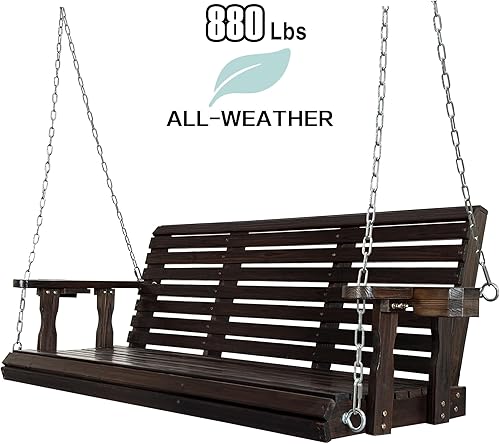 Miniatura 10 de Columpio de madera para porche de 2 plazas columpio de banco con portavasos cadenas colgantes y resortes de 0276in resistente 800 libras para patio