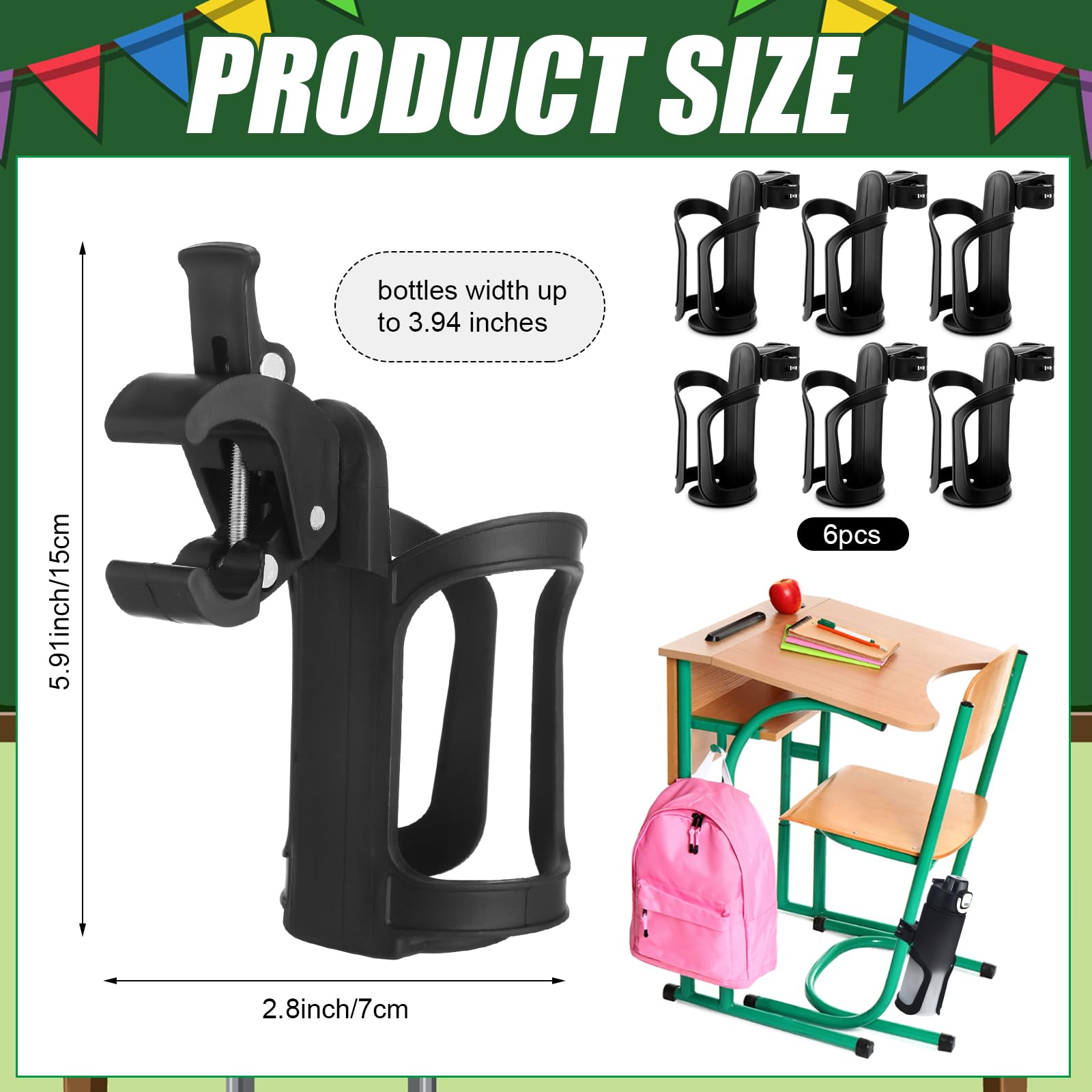 Reallnaive 6 soportes para botellas de agua para aula, escritorio, portavasos de vuelta a clases, regalo para estudiantes, antiderrames, giratorio de 360°, soporte para botella de agua para silla de