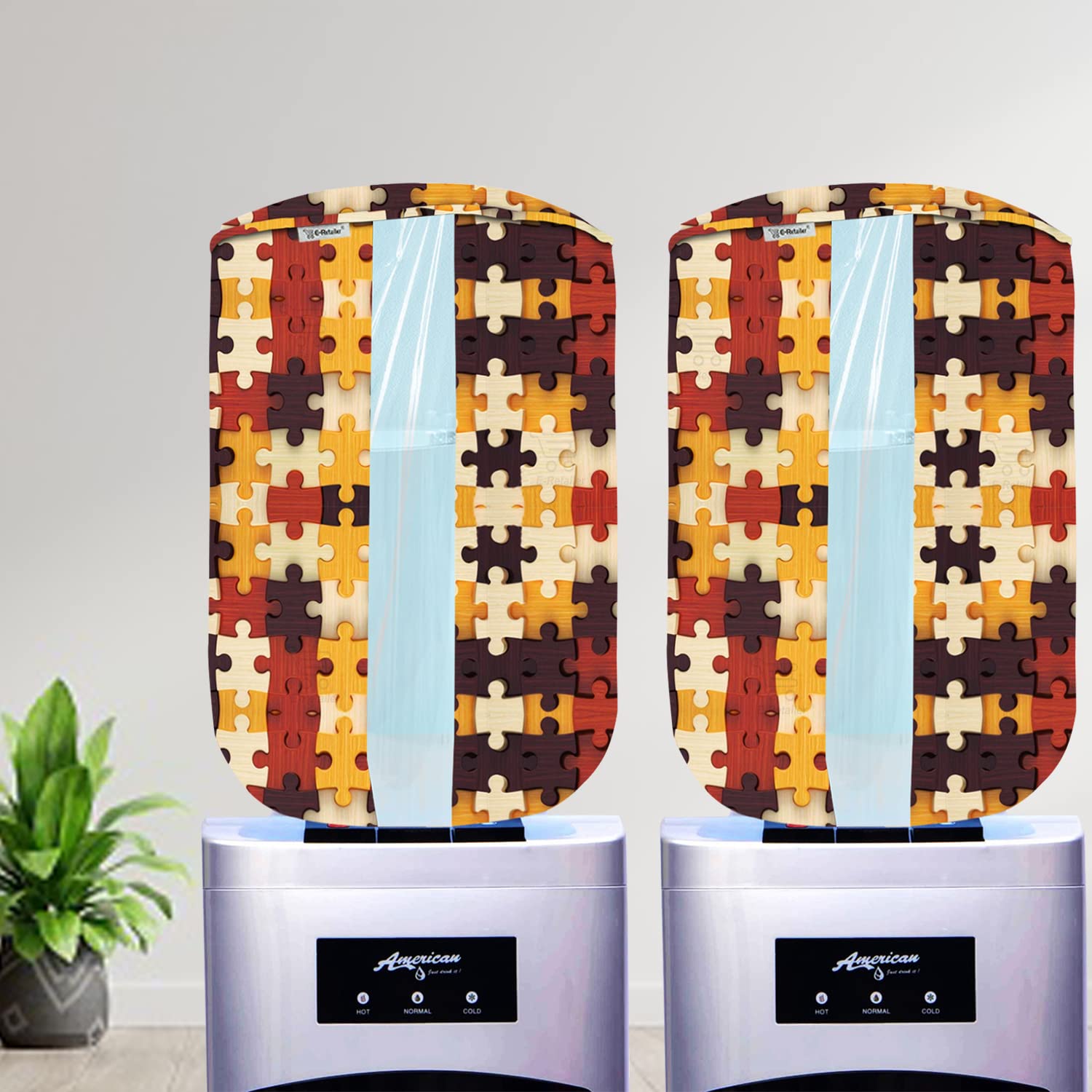 Polyester Digital Printed Water Dispenser Bottle Cover With Adjustable Elastic Closure And Water Level Indication For 20L, Pack of 2Pc (Color- Yellow Geometric, Size-17x11 Inches)