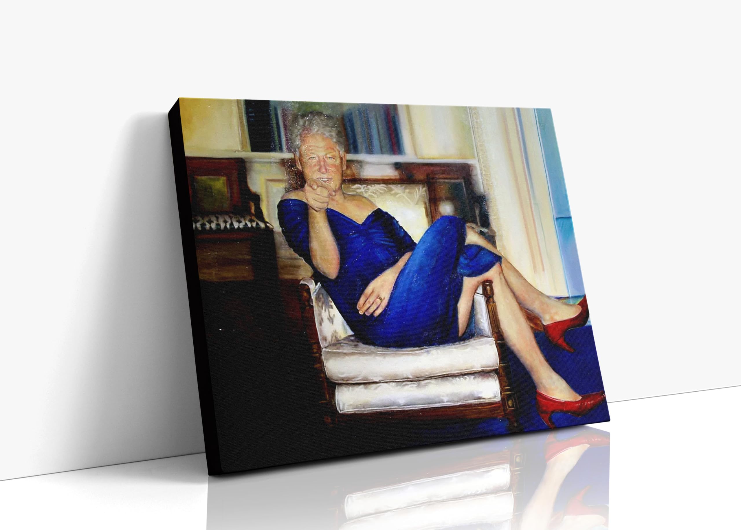 bill clinton red dress painting A painting called Parsing Bill, created by artist Petrina Ryan-Kleid, shows Bill  Clinton in a blue dress and red heels.   It was discovered hanging in  Jeffrey Epstein's New York mansion