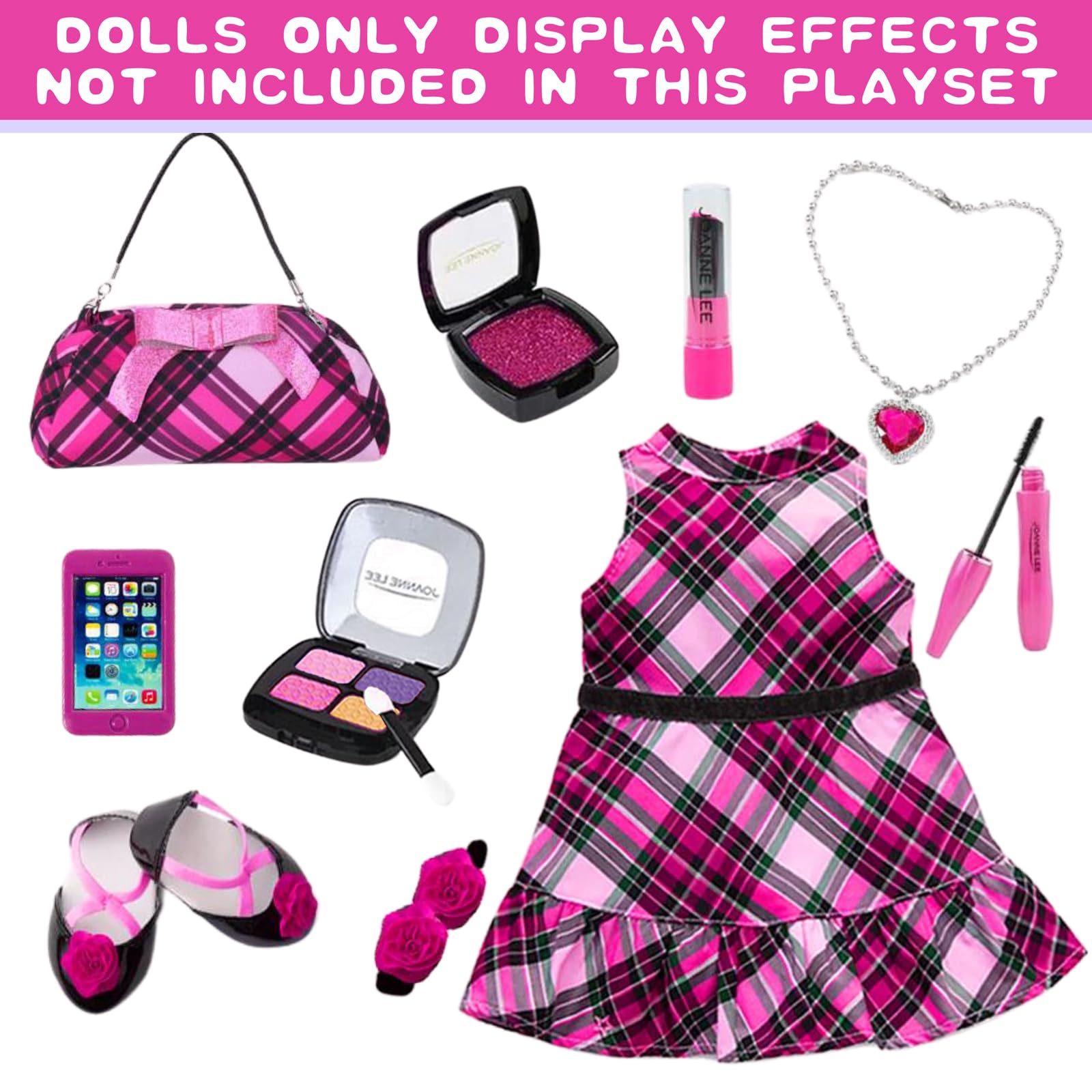 Muñecas americanas de 18 pulgadas, accesorios y ropa de maquillaje, bolsa de vestir de moda para muñecas de 18 pulgadas, incluye trajes, zapatos, juguetes cosméticos, regalo para bebé niña (sin muñeca 2