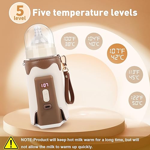 Miniatura 2 de Calentador de botellas portátil, calentador de botellas de viaje con carga rápida e inalámbrico, calentador de botellas ligero y portátil,