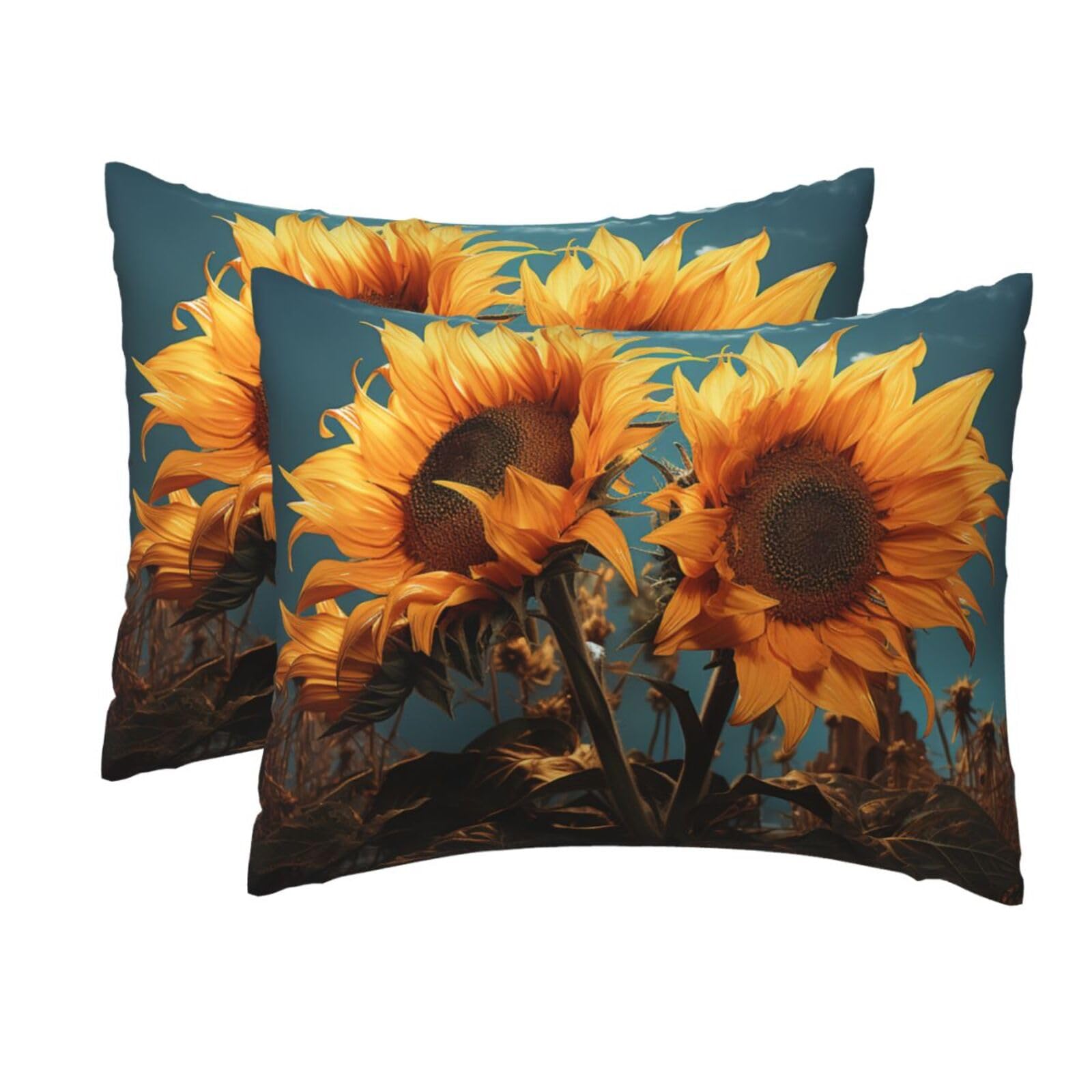 2 Pack Standard Size Pillow Cases for Hair and Skin Soft Breathable Pillow Case Covers with Hidden Zipper Fantasy Sunflower Pillowcase 20x26 Inches Pillow Cover for Sleeping Gift