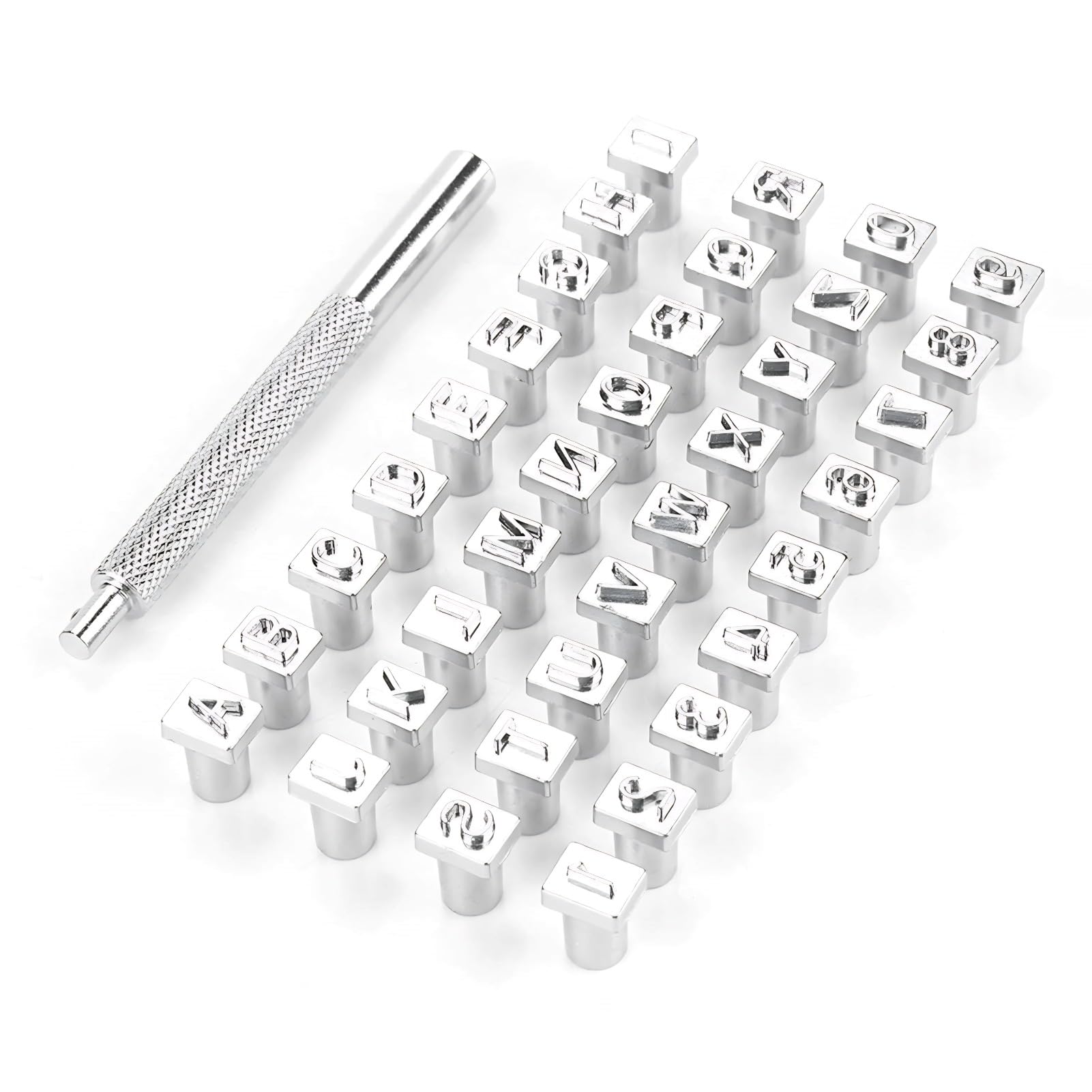 36 Piezas Kit de punzones de metal y cuero Letras y Números, Perforador de acero Herramientas de perforación de cuero DIY Herramientas de artesanía de cuero (6 mm)