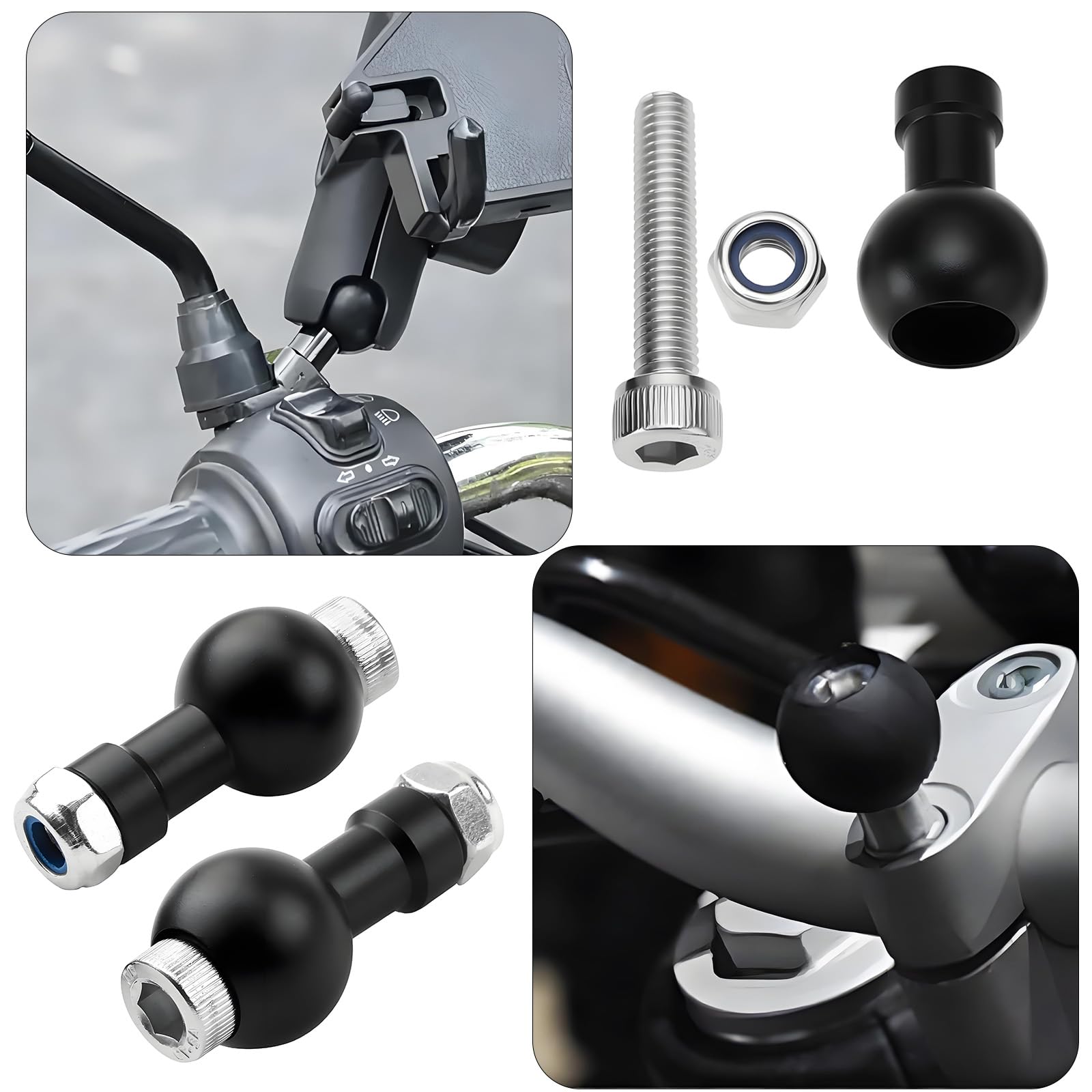 2er-Set Aluminium Kugelkopf-Adapter (17mm Kugel, M6 Gewinde) - Universal Stativkopf für Kameras & Smartphone