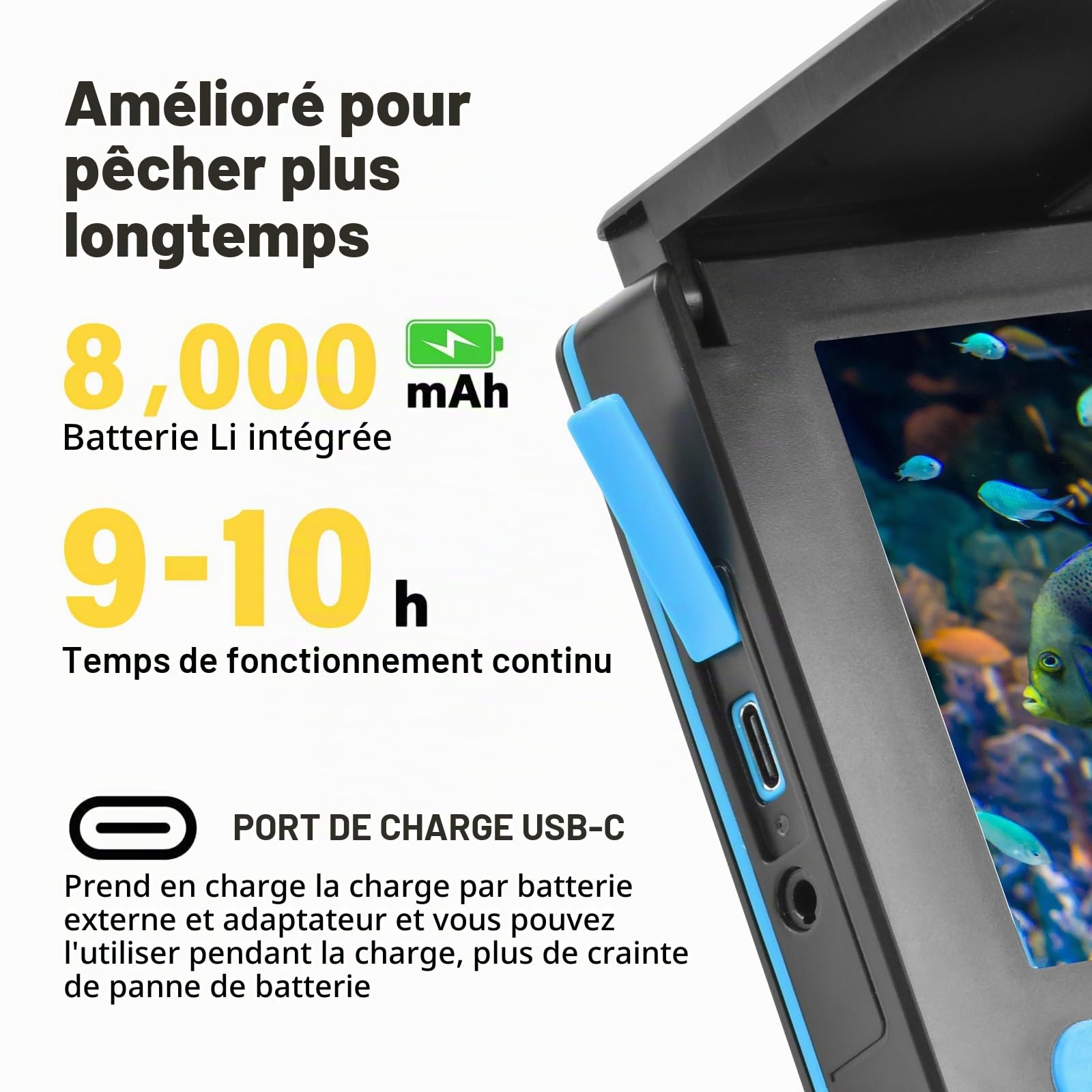 Fish Finder Sondeur Bateau, Caméra sous-marine avec écran IPS de 5 pouces, vision nocturne infrarouge, grand angle, hôte IP65, étanche, pour glace, rivière et bateau