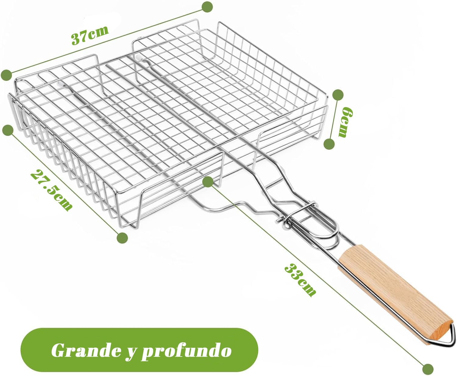 Parrilla Barbacoa Grande Doble 37x28x6 cm Diseño Profundo Espacioso Resistente al Calor y Fácil de Limpiar Ideal para Asar Verduras y Carne